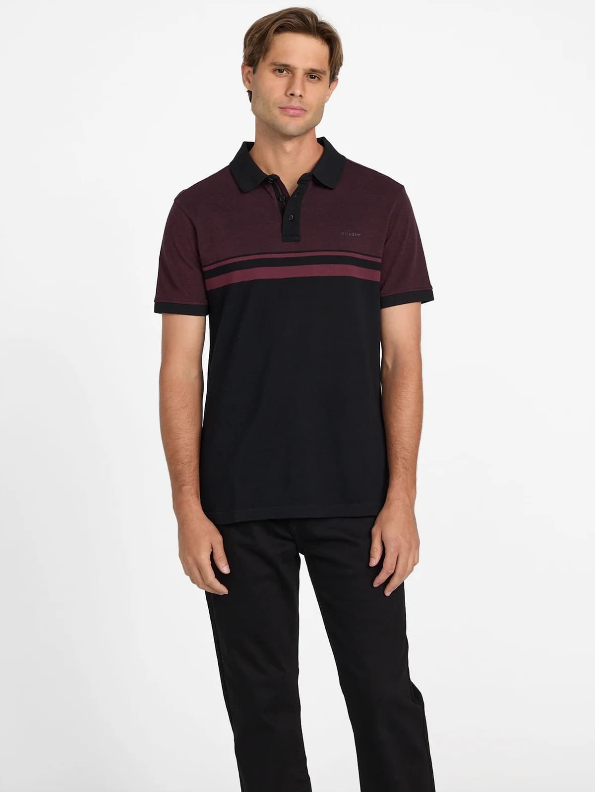Polo Teo de bloques de color a rayas en color red noir