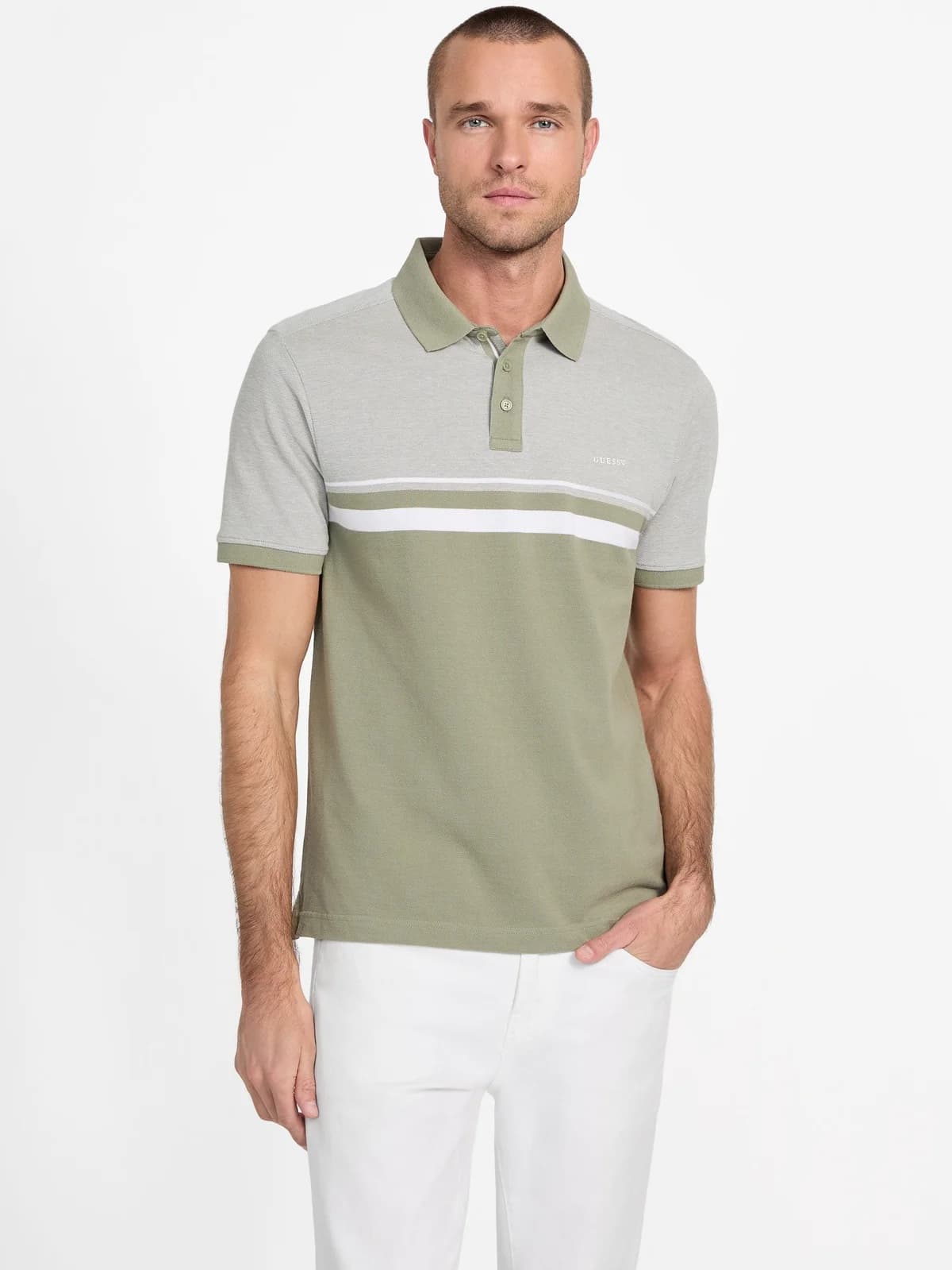 Polo Teo de bloques de color a rayas en color green balsam