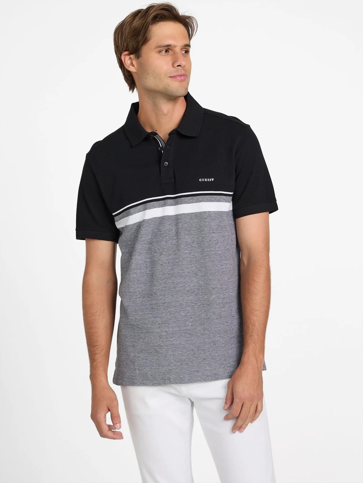 Polo Teo de bloques de color a rayas en color black