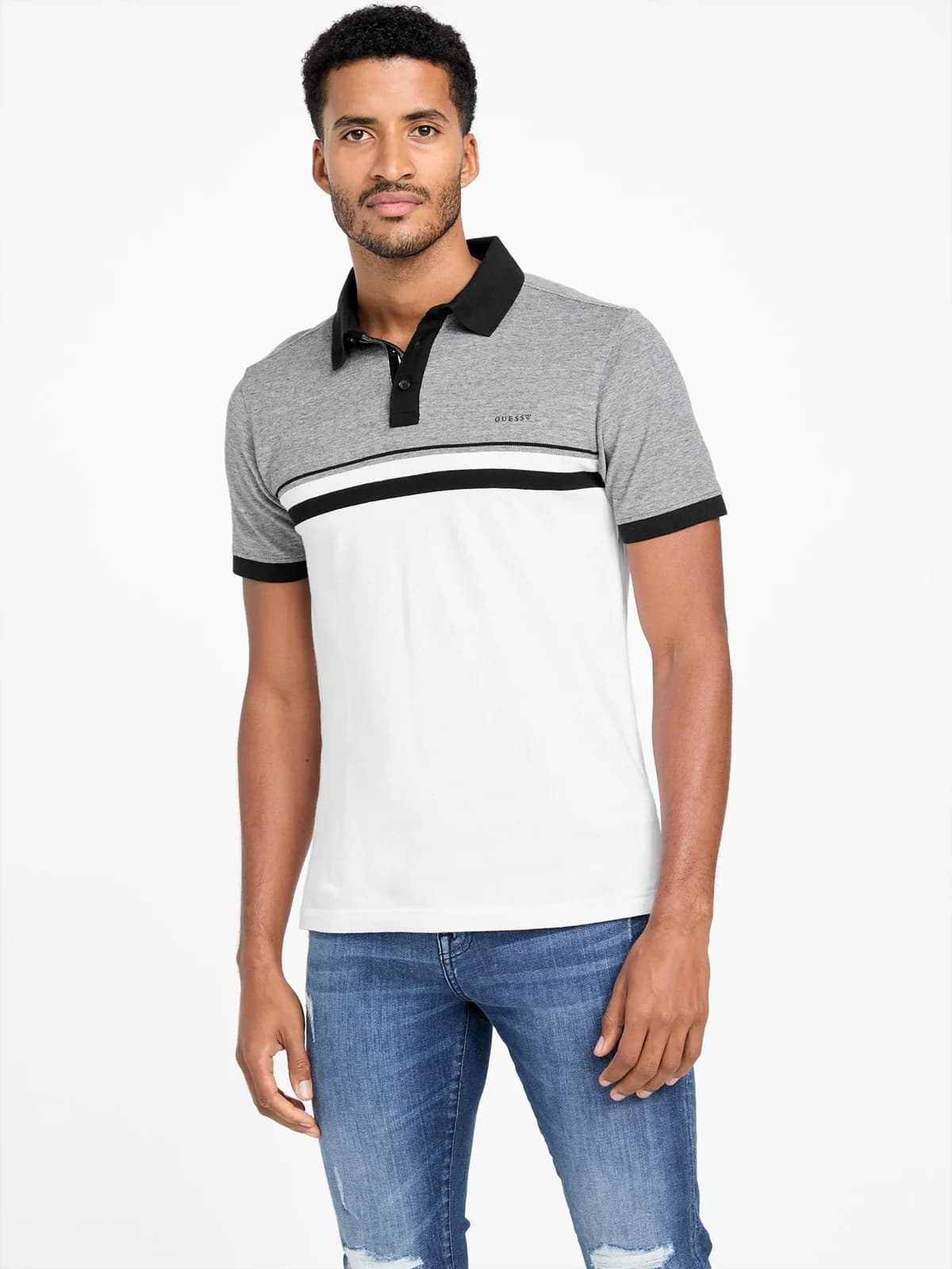 Polo Teo de bloques de color a rayas en color pure white