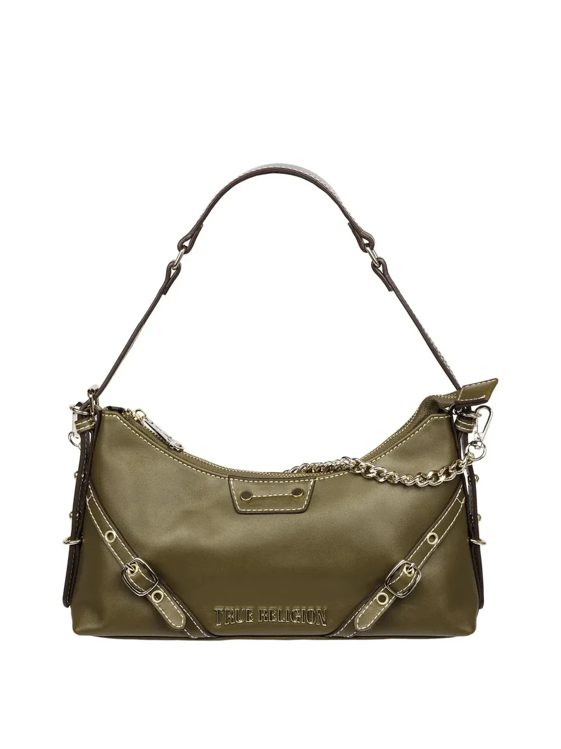 Bolso Oliva de Hombro Liso con Cinturón