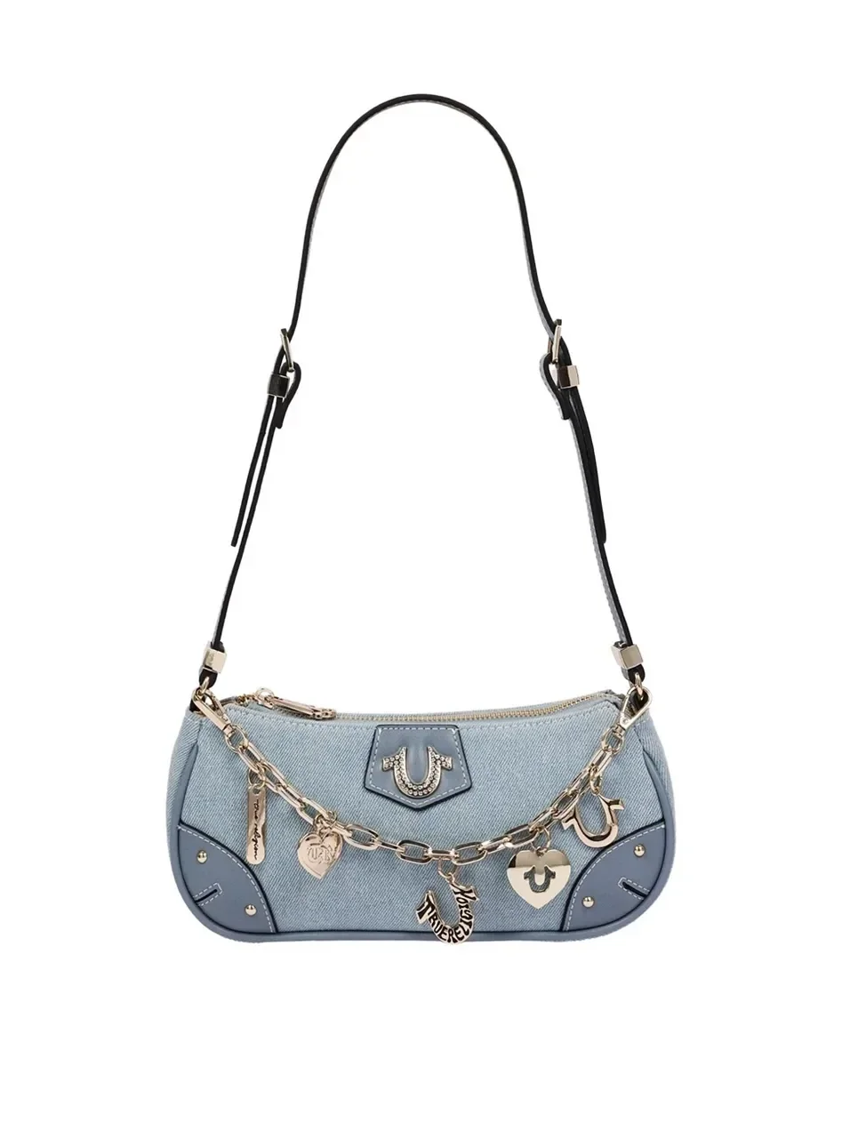 Bolso de Hombro en Denim con Cadena en Forma de Herradura