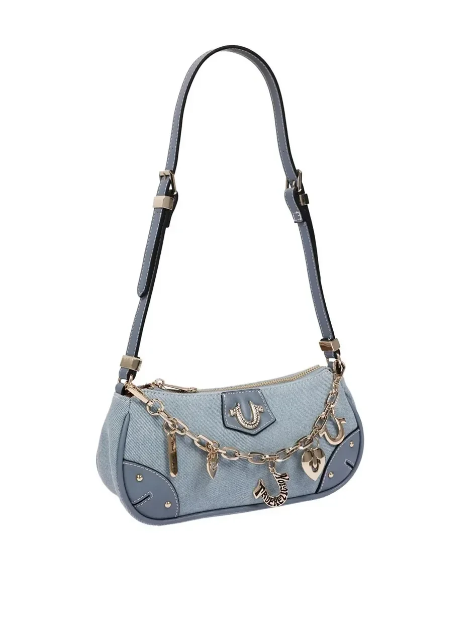 Bolso de Hombro en Denim con Cadena en Forma de Herradura - imagen 3