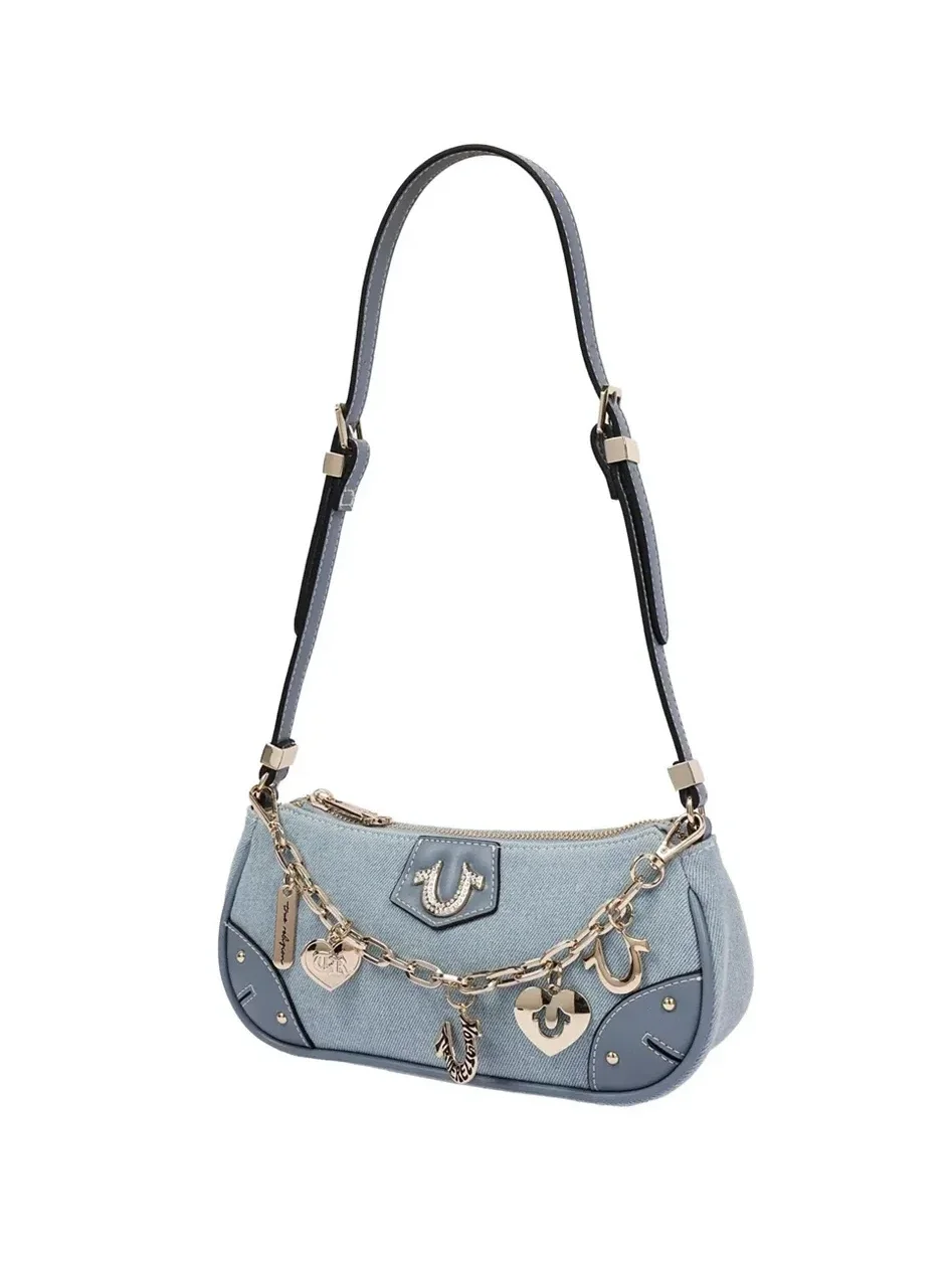 Bolso de Hombro en Denim con Cadena en Forma de Herradura - imagen 4