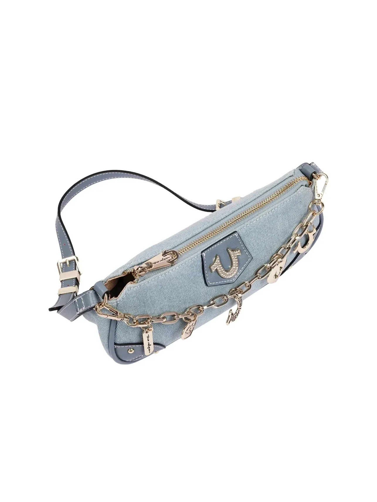 Bolso de Hombro en Denim con Cadena en Forma de Herradura - imagen 6