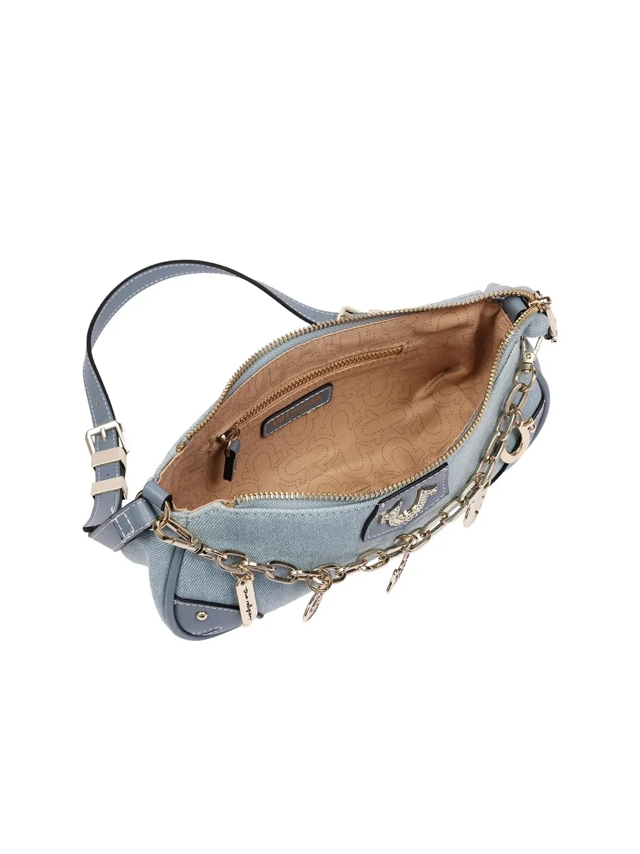 Bolso de Hombro en Denim con Cadena en Forma de Herradura - imagen 7
