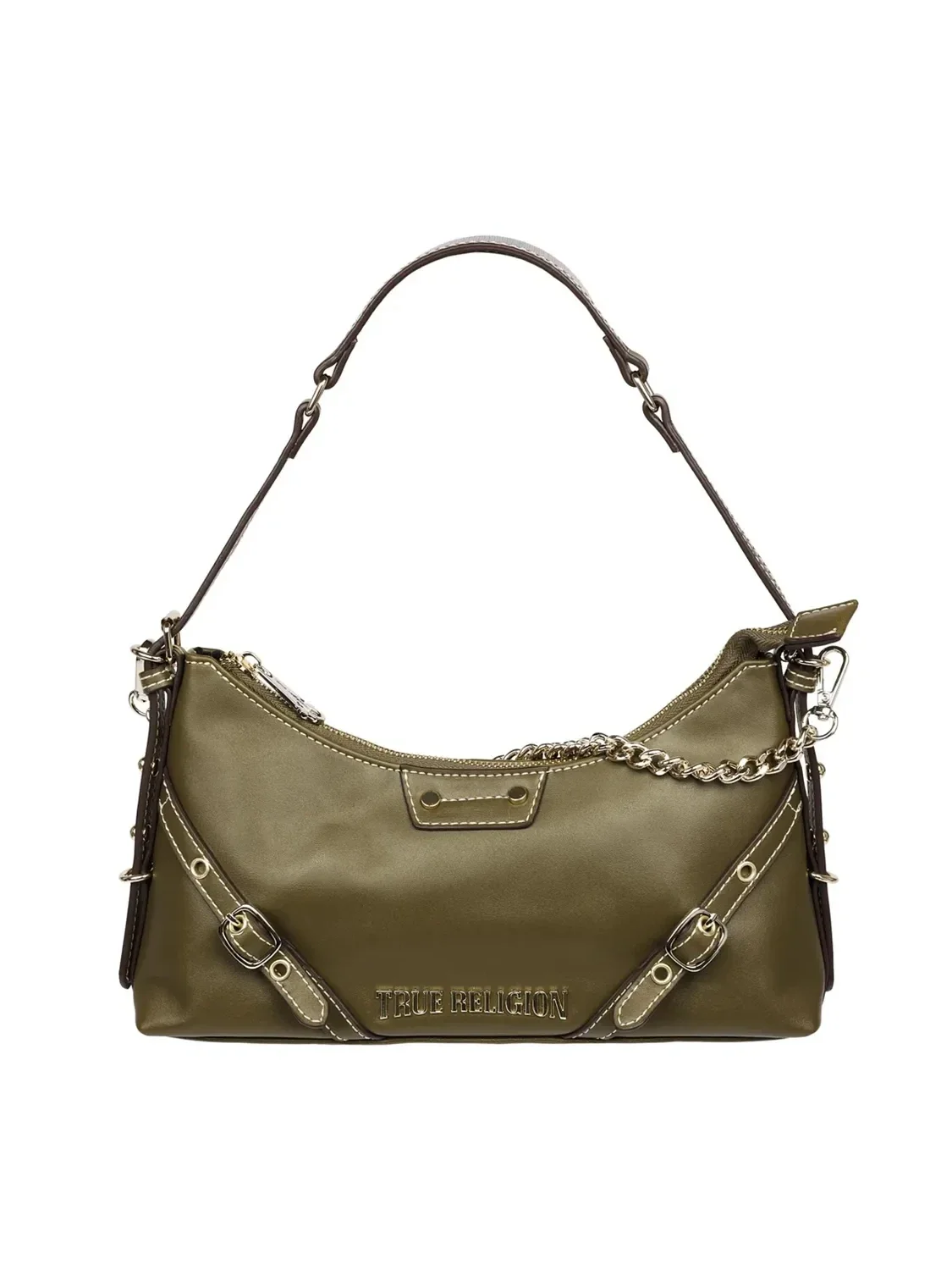 Bolso Oliva de Hombro Liso con Cinturón