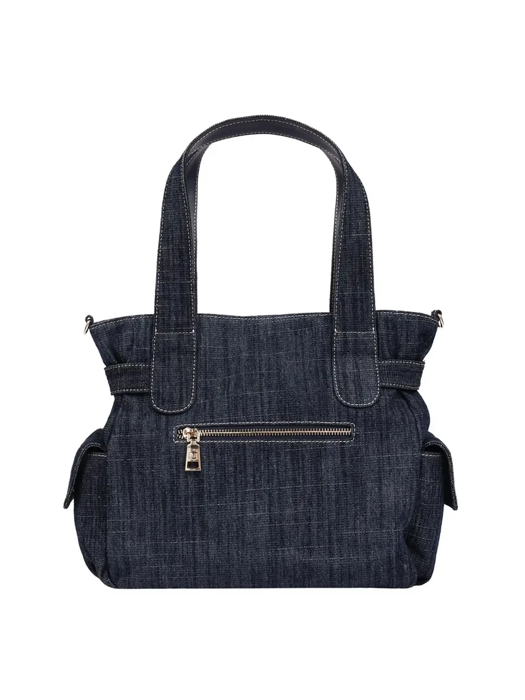 Bolso tote de mezclilla con múltiples bolsillos y cierre ajustable - imagen 3