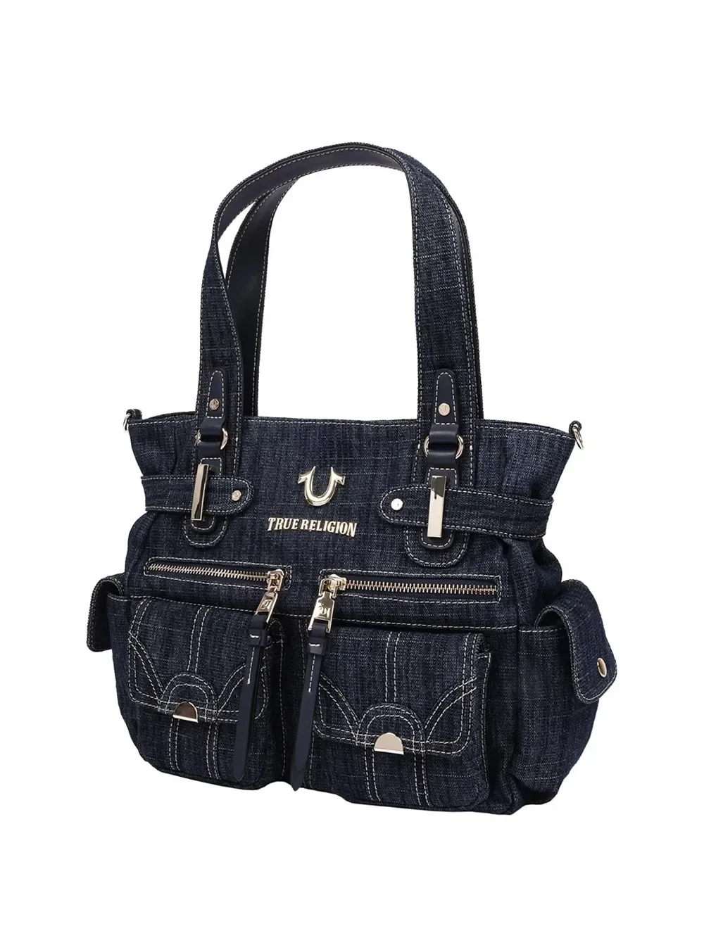 Bolso tote de mezclilla con múltiples bolsillos y cierre ajustable - imagen 2