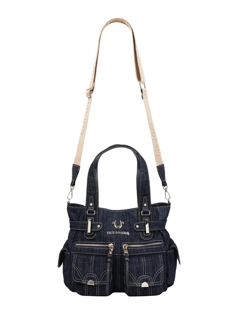 Bolso tote de mezclilla con múltiples bolsillos y cierre ajustable - imagen 4
