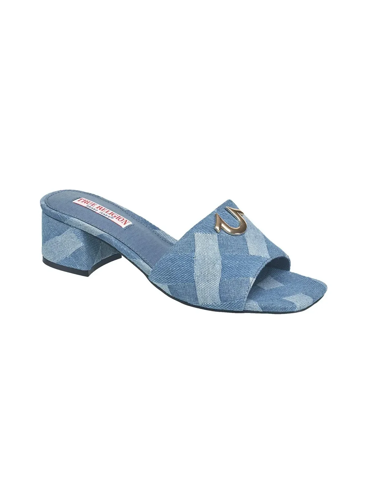 Sandalias Azul de Tacón de Bloque con Logo
