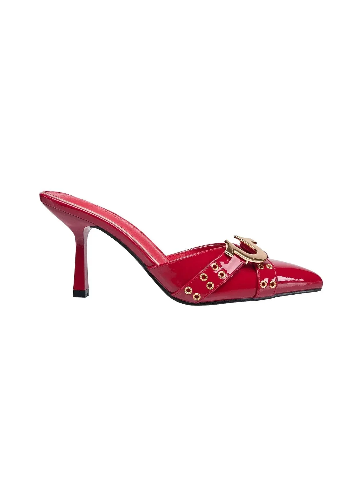 Tacones rojo con logo metálico de muñeca - imagen 3