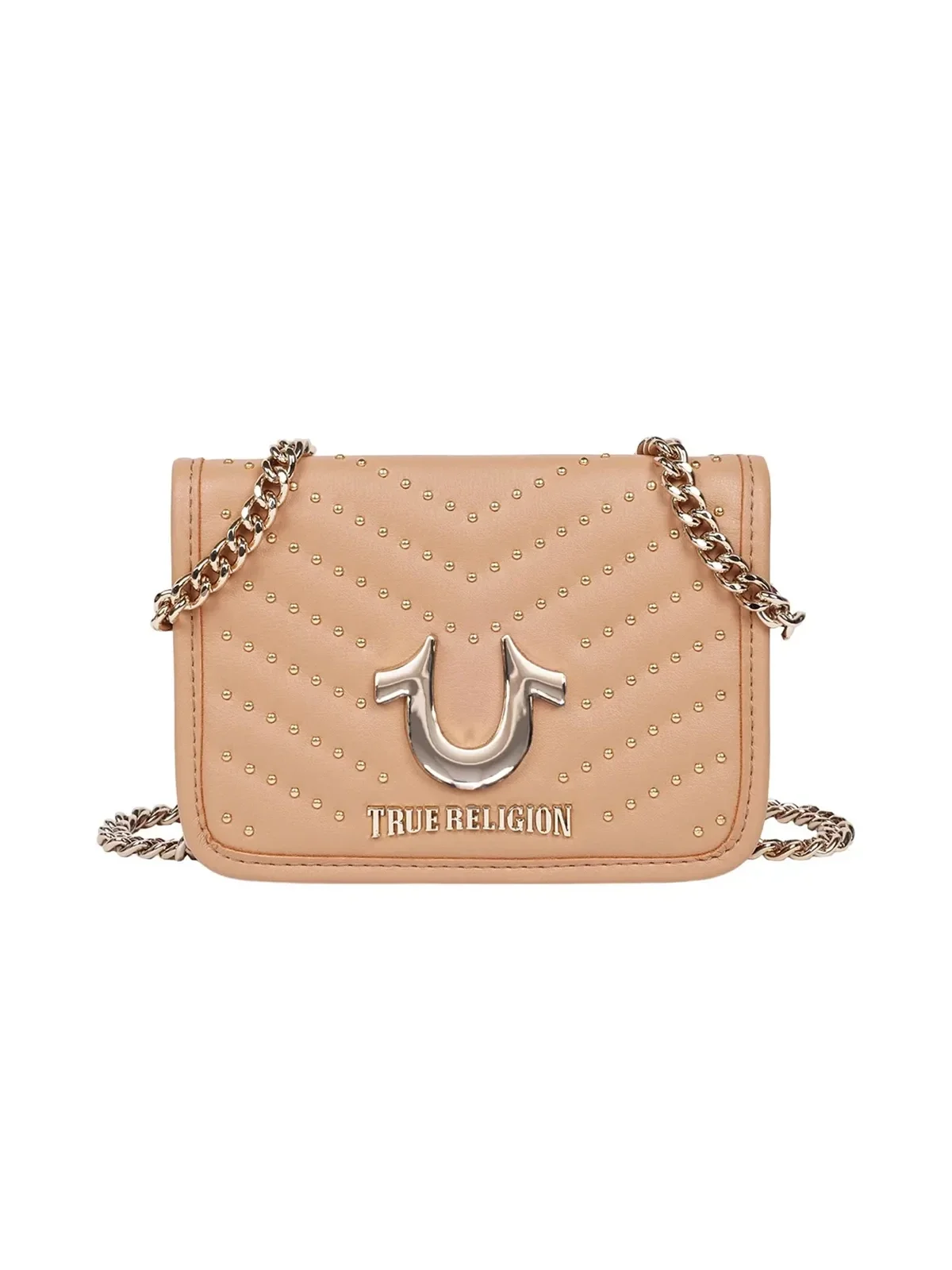 Bolso crossbody con solapa y múltiples tachuelas