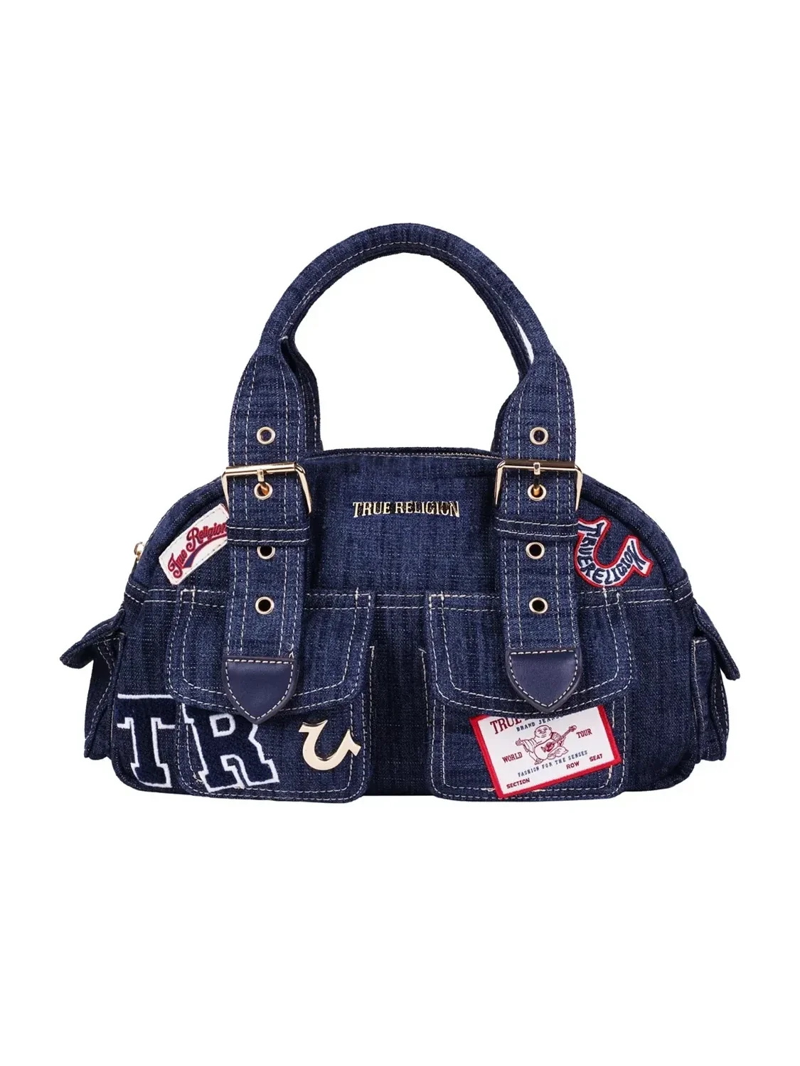 Bolso Bandolera en denim oscuro con parches