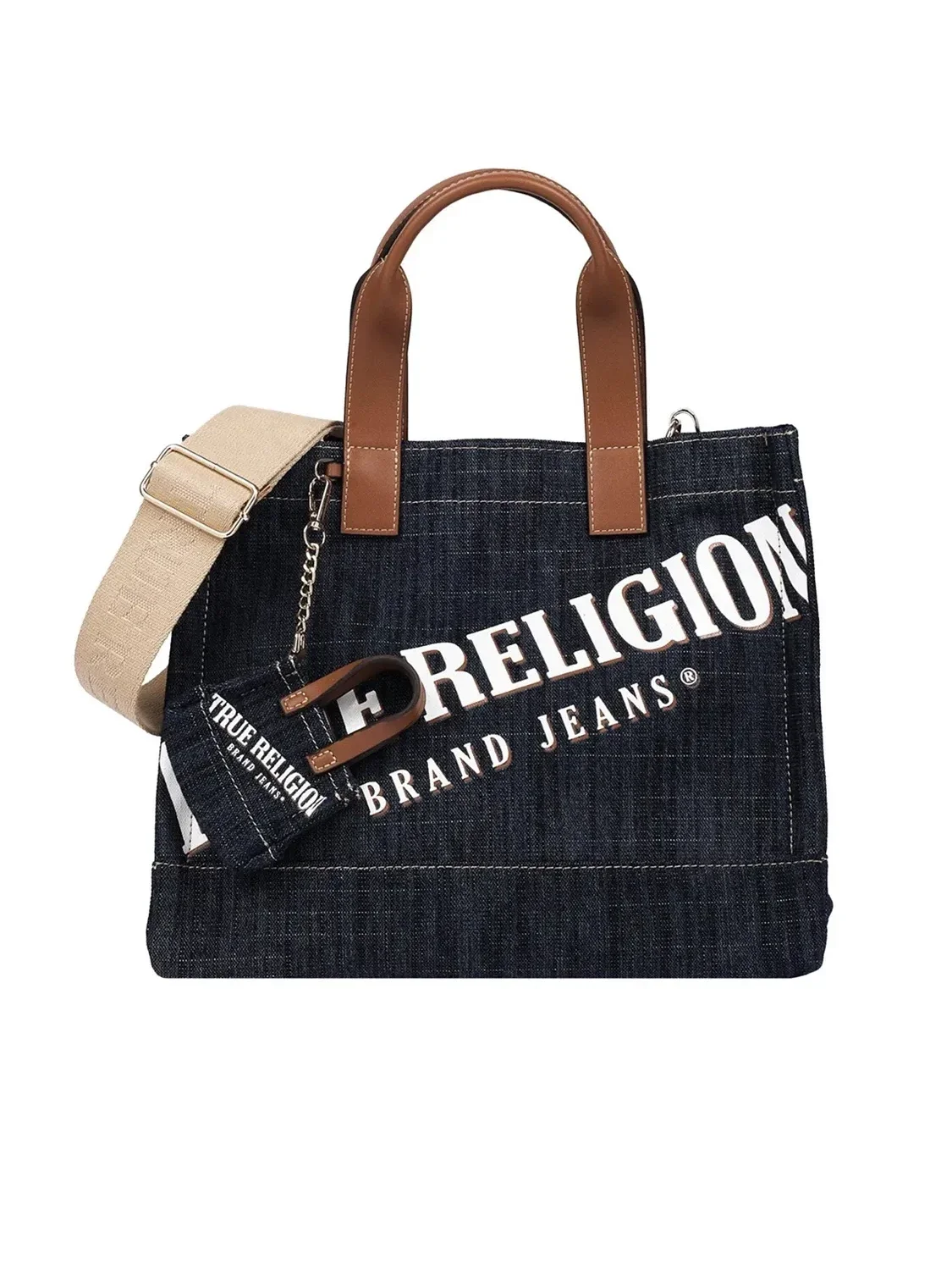 Bolso Tote en denim con logo y colgante