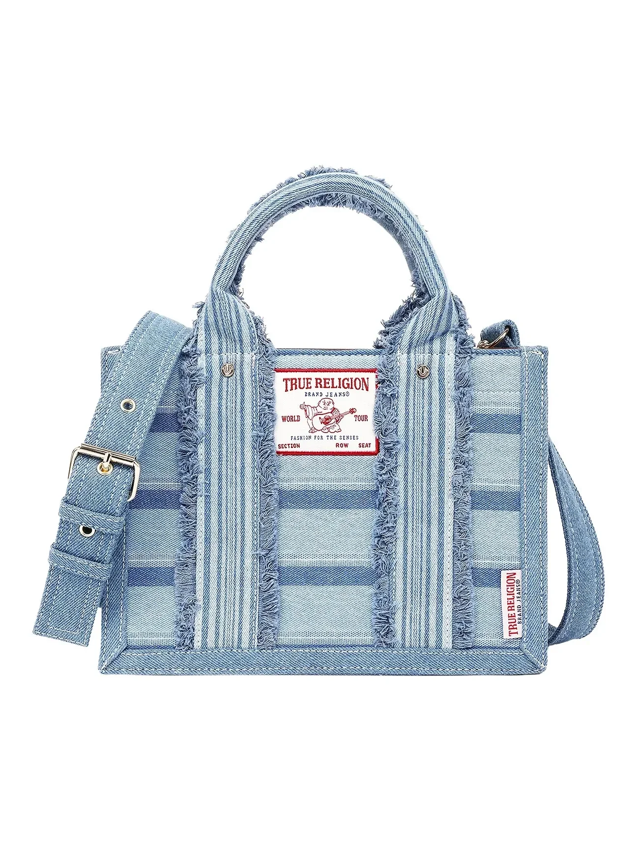 Bolso Tote moderno de rayas multicolor con correa cruzada extraíble