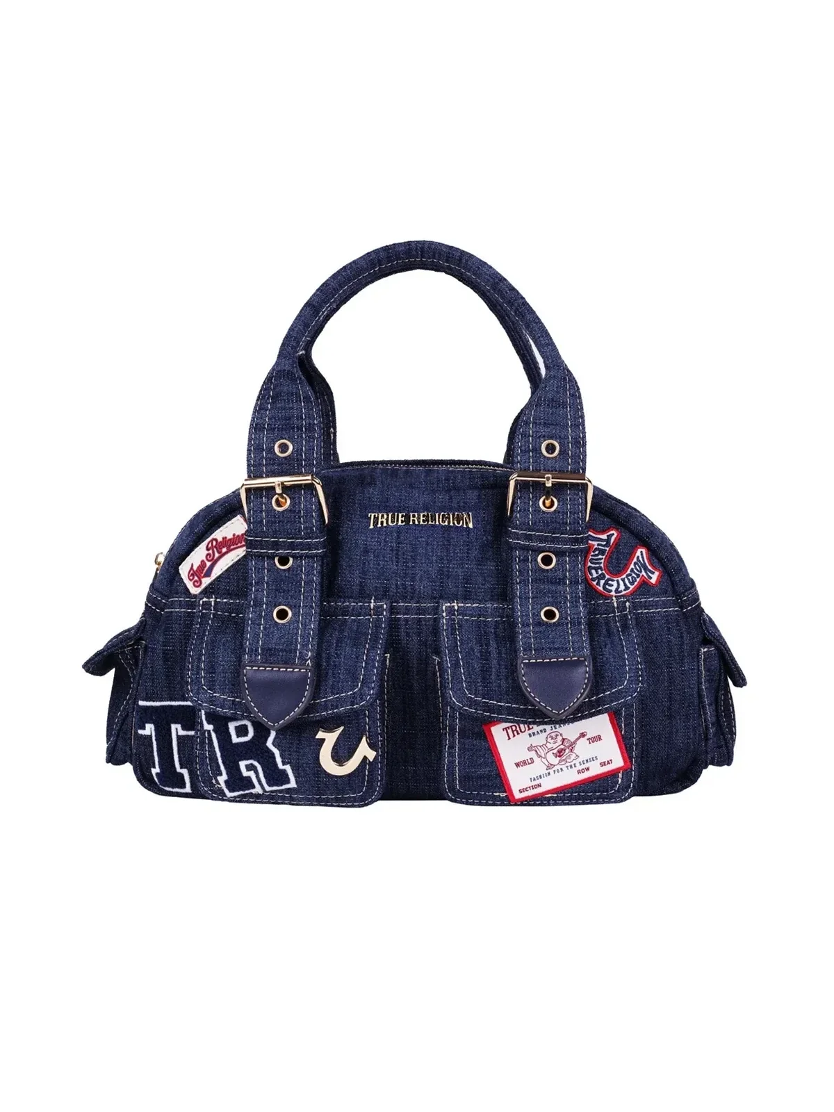 Bolso Bandolera en denim oscuro con parches