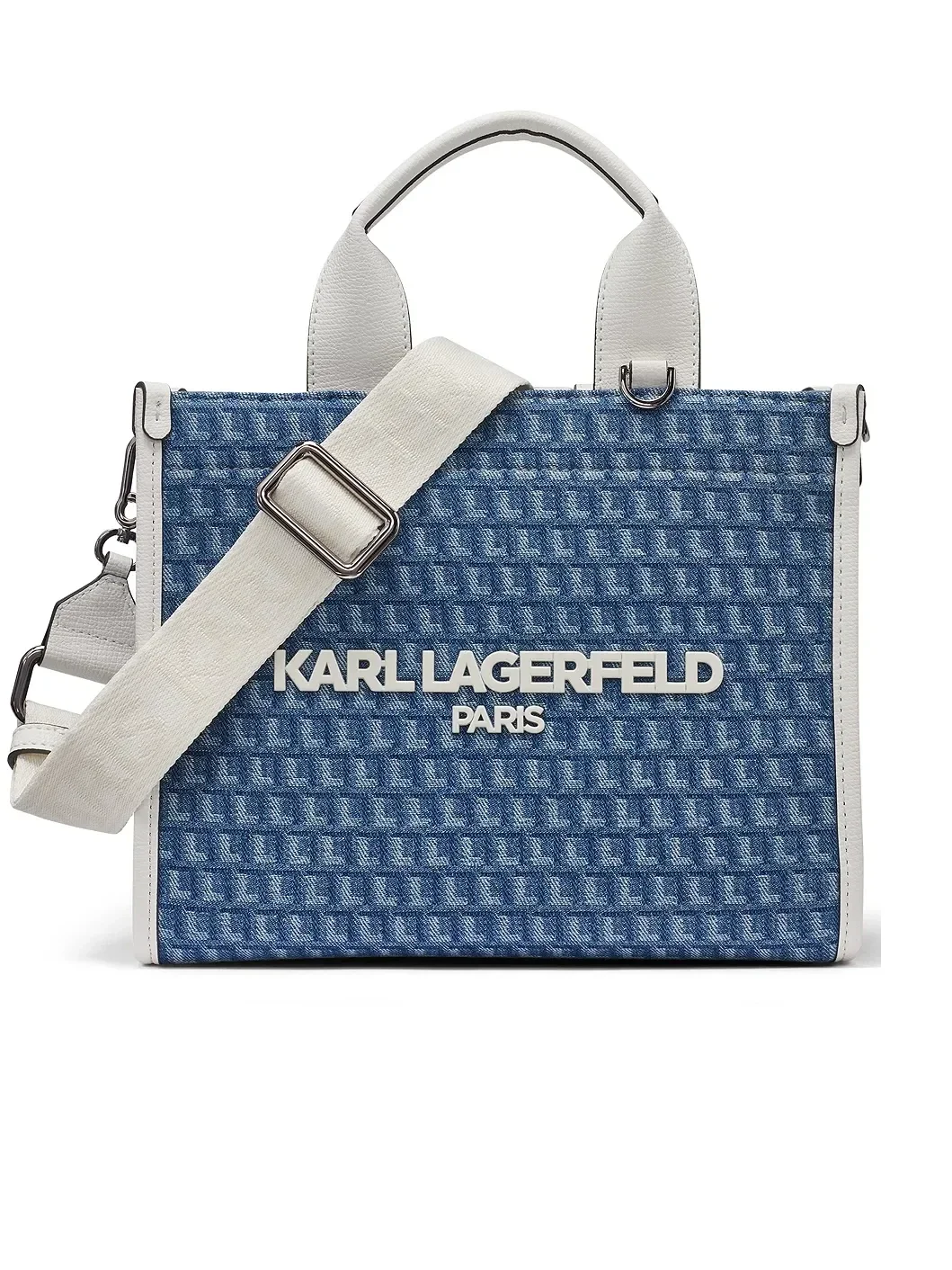 Kristina Small Satchel Handbag - Denim/White