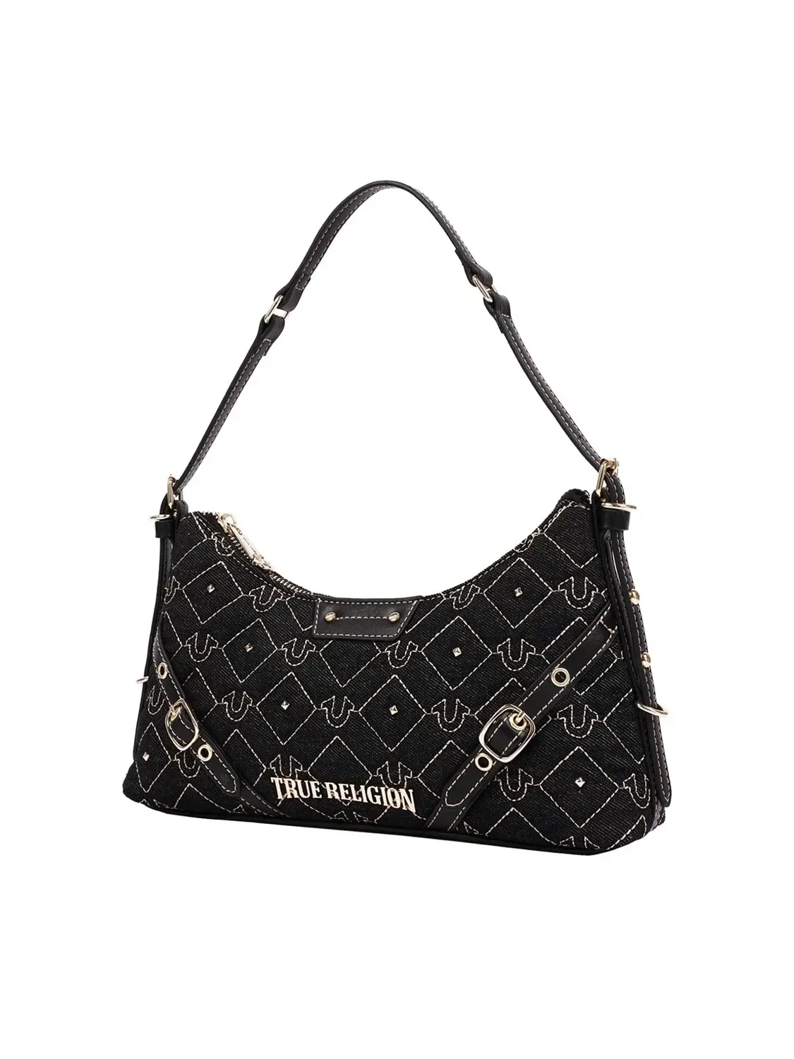 Bolso de hombro en denim con tachuelas y cadena - imagen 3
