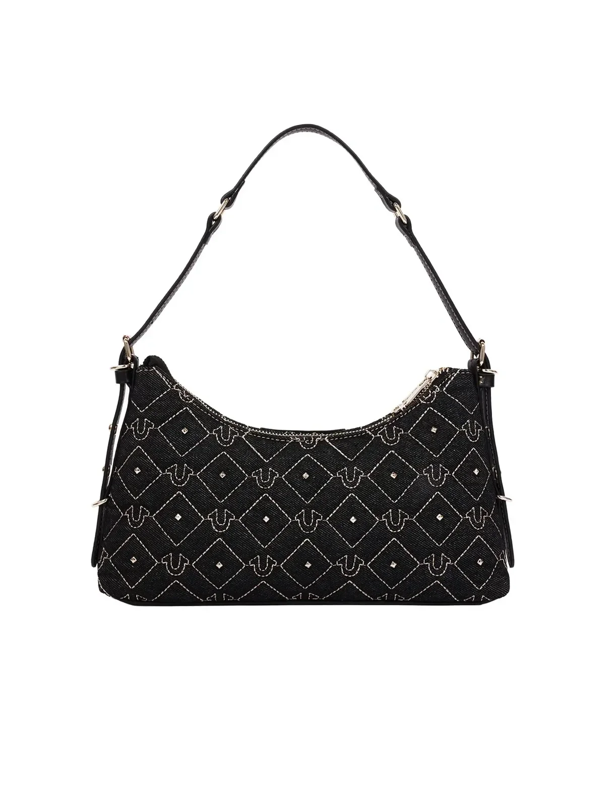 Bolso de hombro en denim con tachuelas y cadena - imagen 4