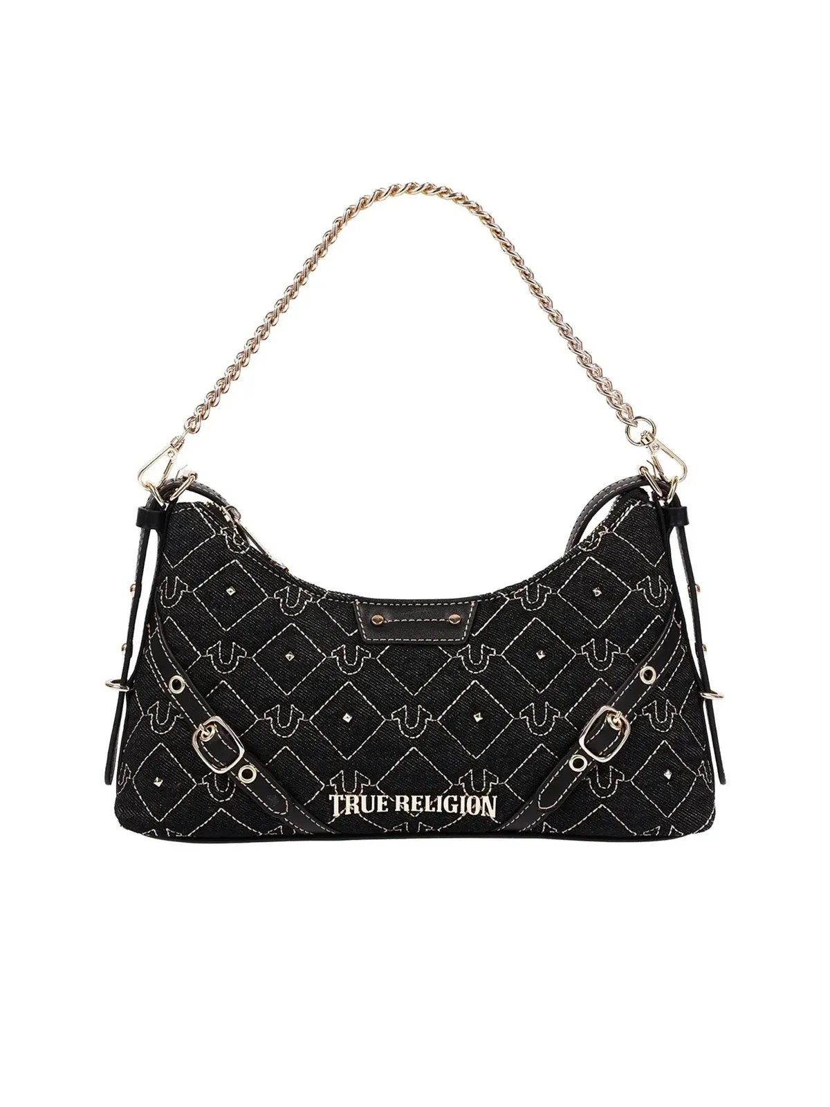 Bolso de hombro en denim con tachuelas y cadena - imagen 7