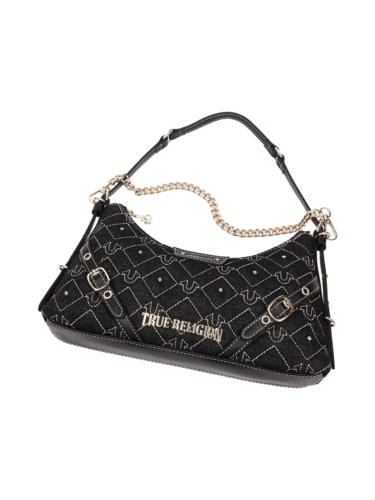 Bolso de hombro en denim con tachuelas y cadena - imagen 8