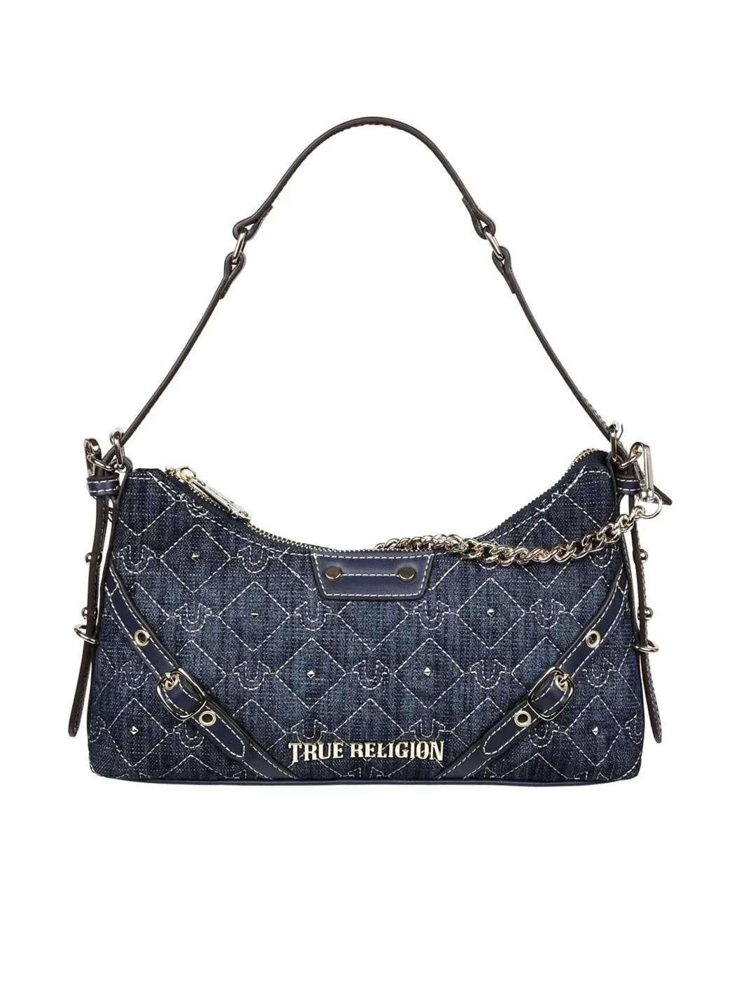 Bolso de hombro con cadena y detalles de mezclilla con tachuelas
