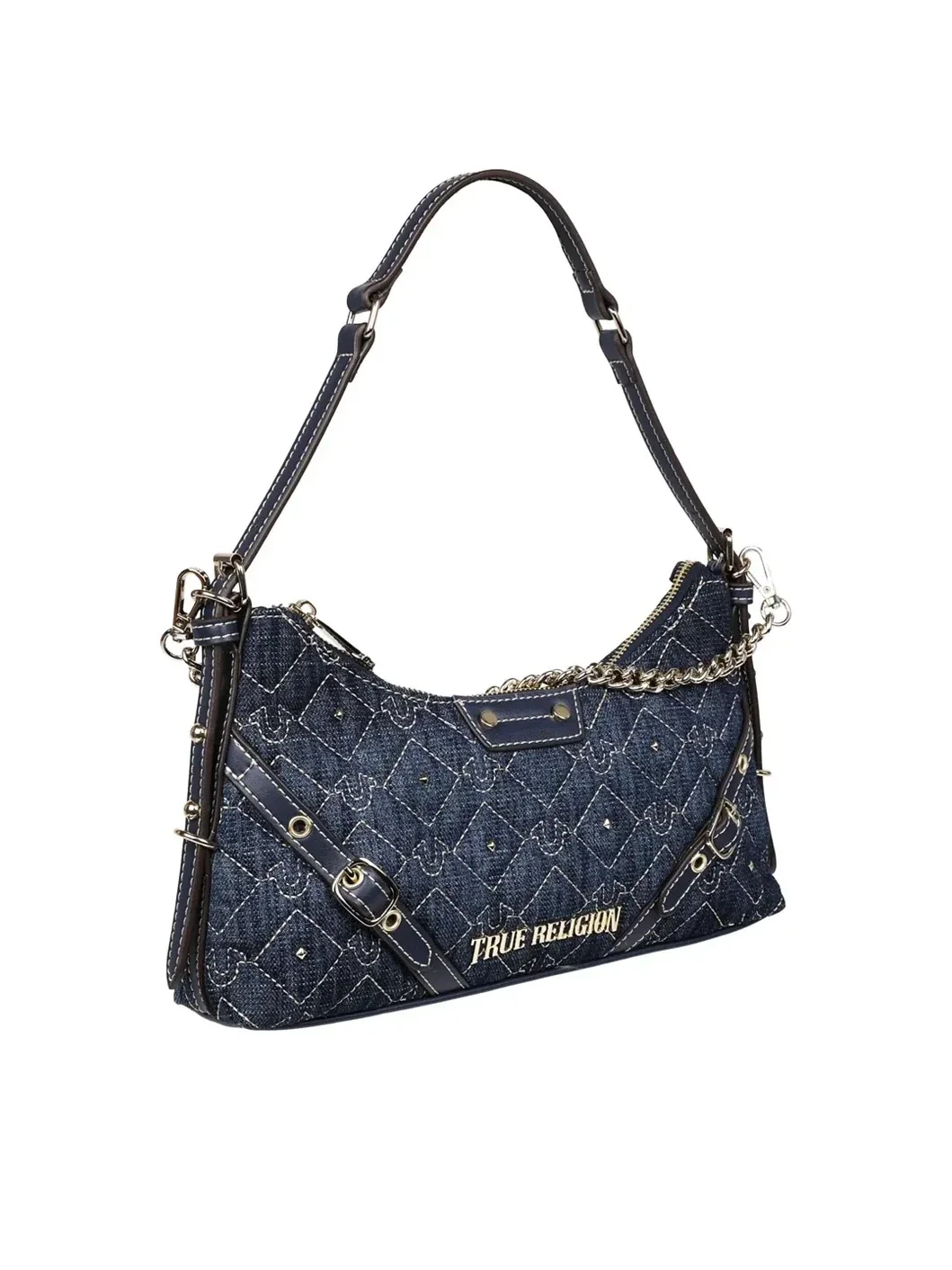 Bolso de hombro con cadena y detalles de mezclilla con tachuelas