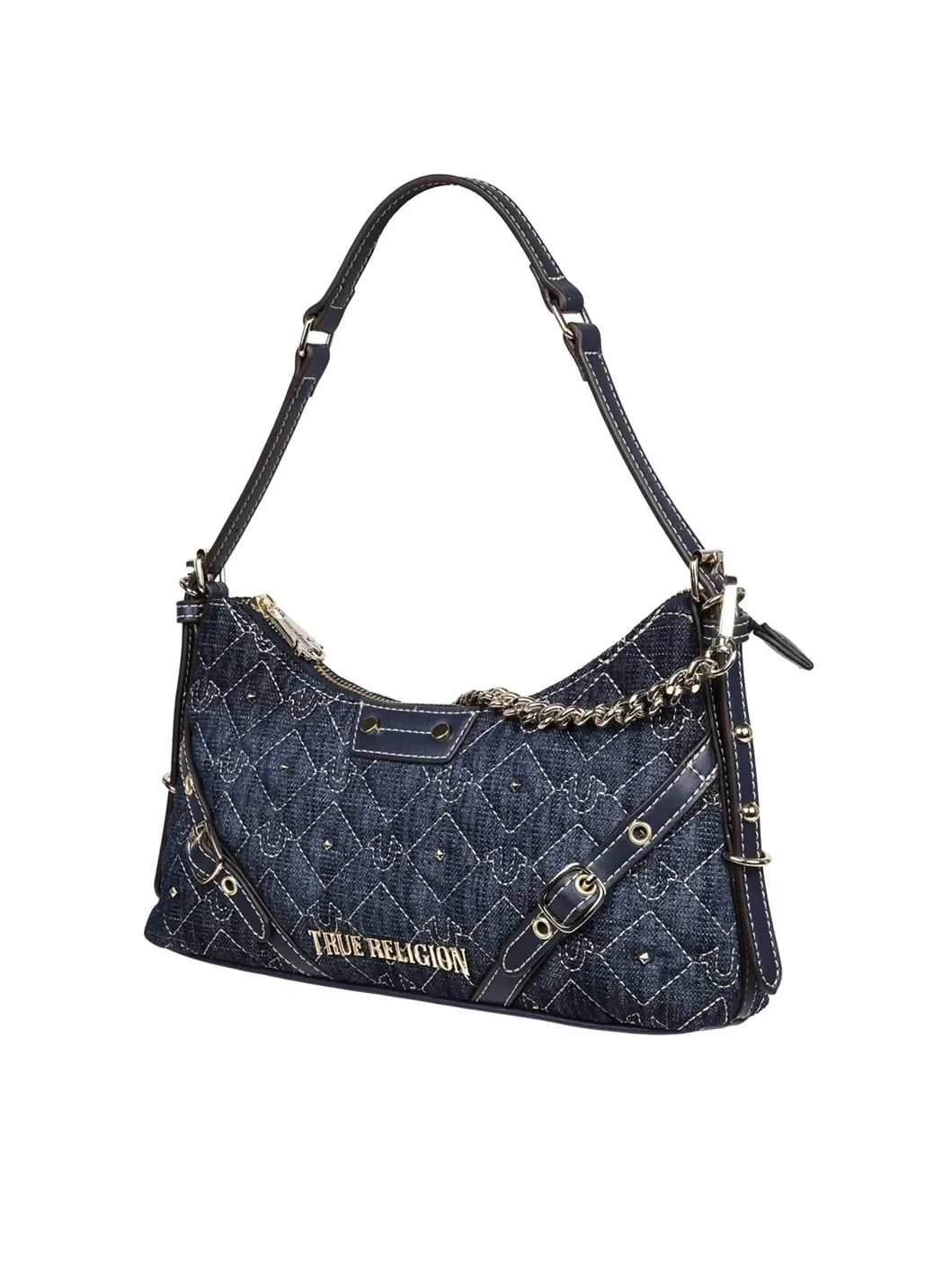 Bolso de hombro con cadena y detalles de mezclilla con tachuelas - imagen 3