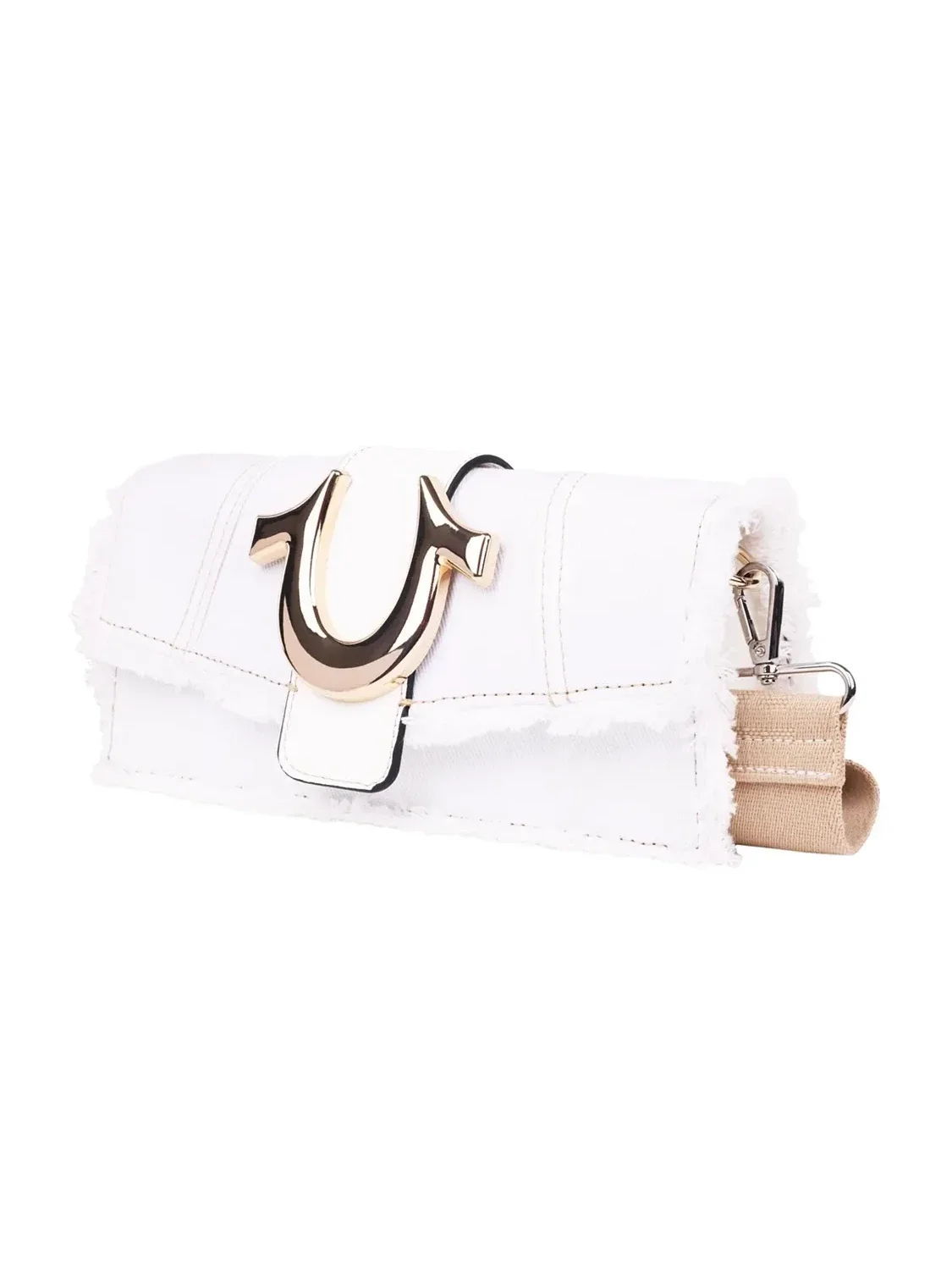 Bolso en denim deshilachado con solapa y correa con logo - imagen 4