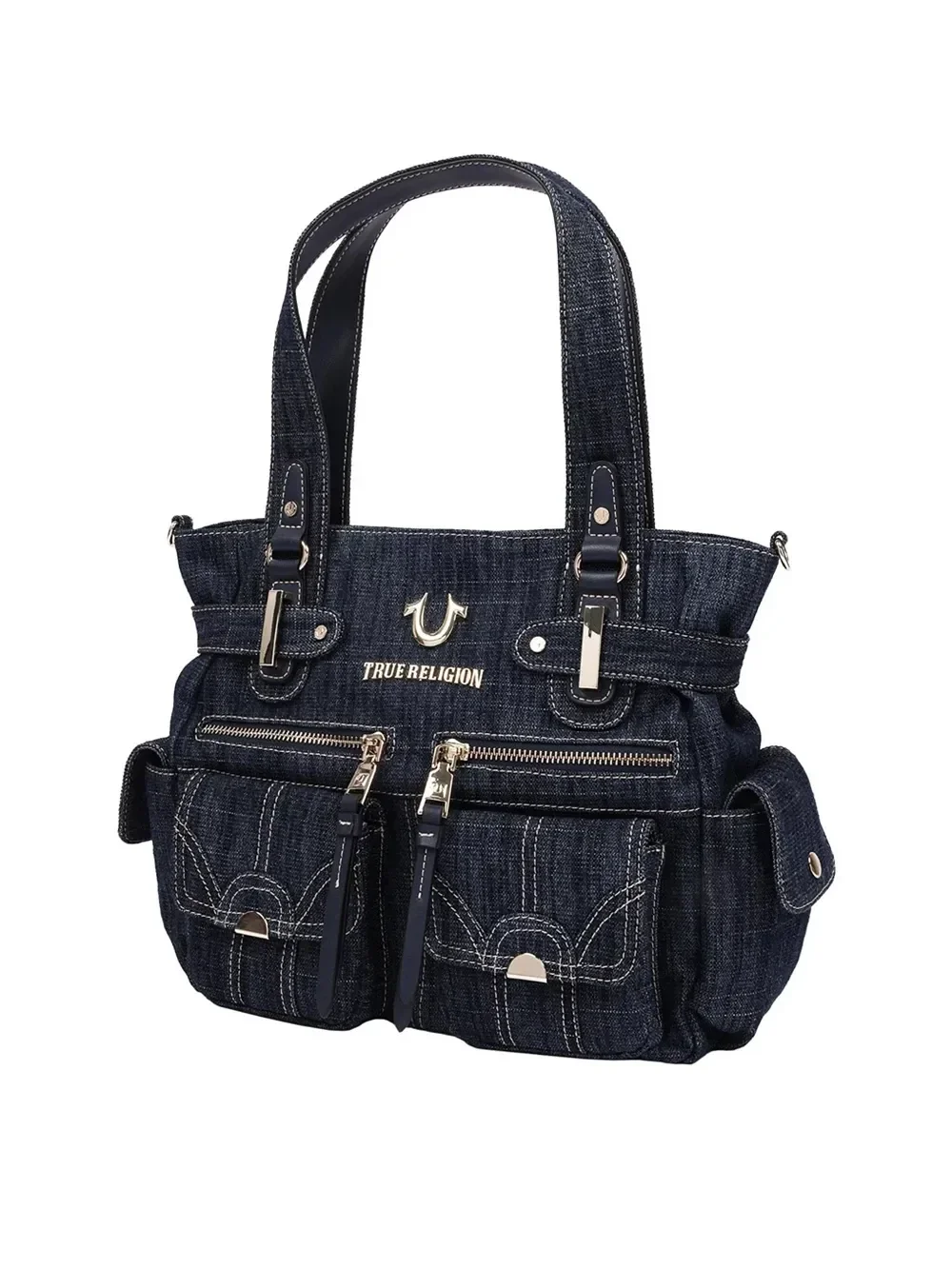 Bolso Tote en denim con múltiples bolsillos y cierre ajustable