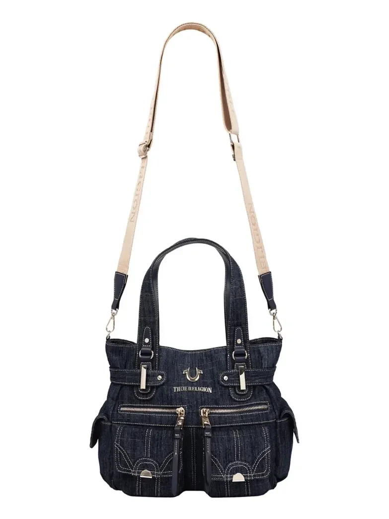 Bolso Tote en denim con múltiples bolsillos y cierre ajustable - imagen 6