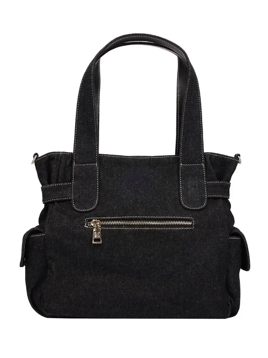 Bolso Tote en denim con múltiples bolsillos y cierre ajustable - imagen 5