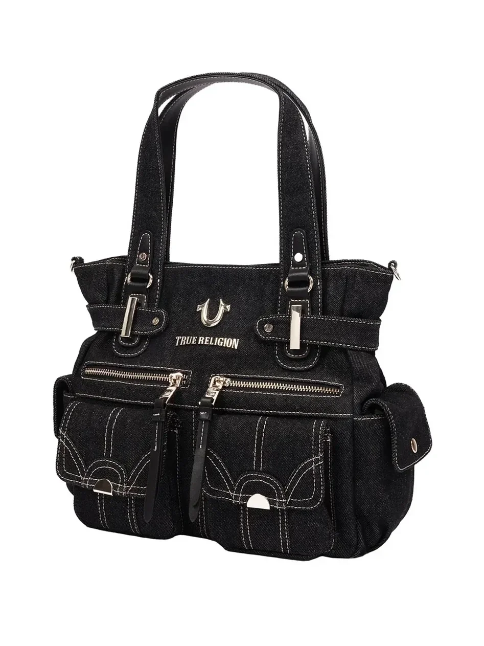 Bolso Tote en denim con múltiples bolsillos y cierre ajustable - imagen 2