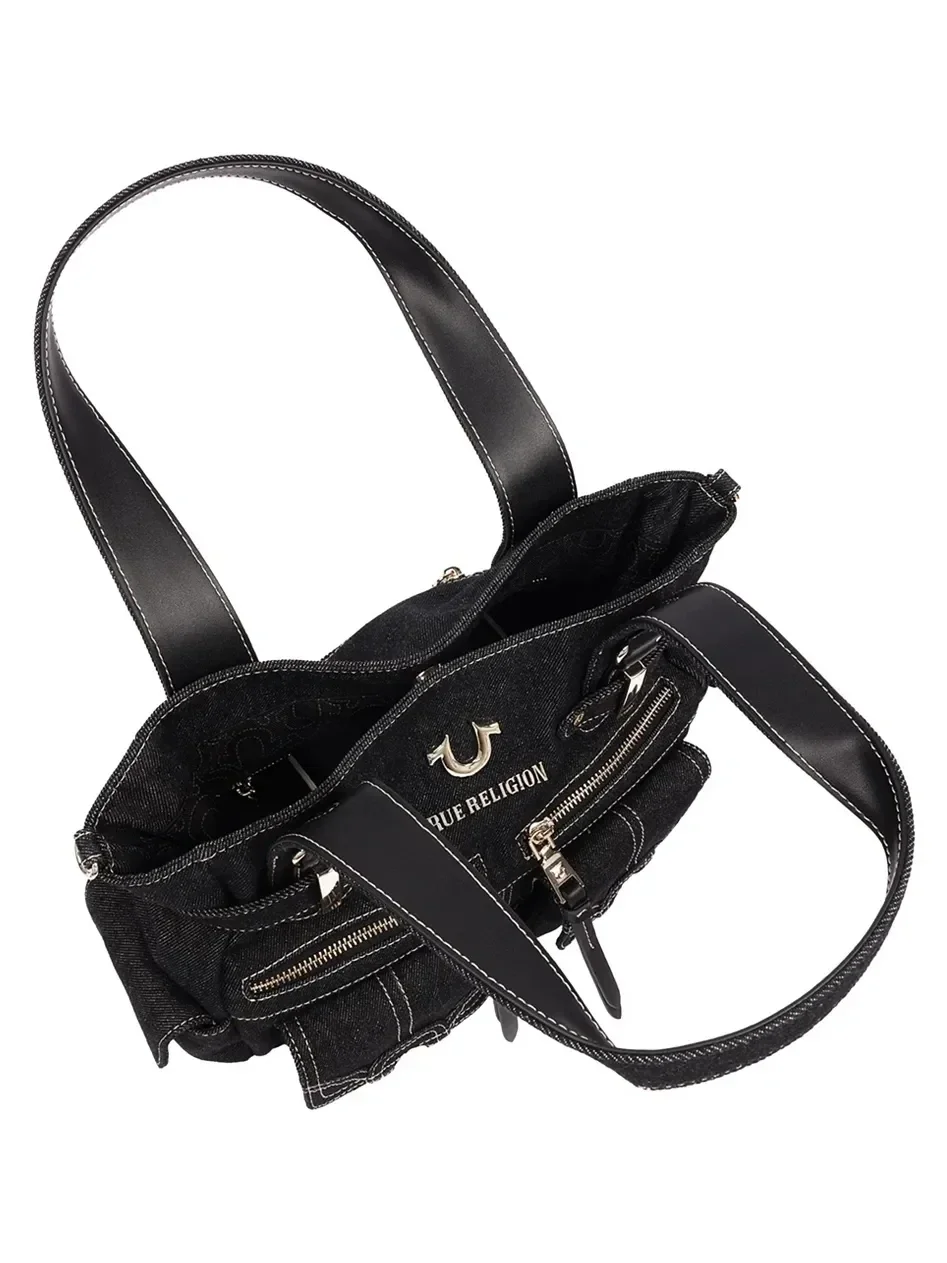 Bolso Tote en denim con múltiples bolsillos y cierre ajustable - imagen 3