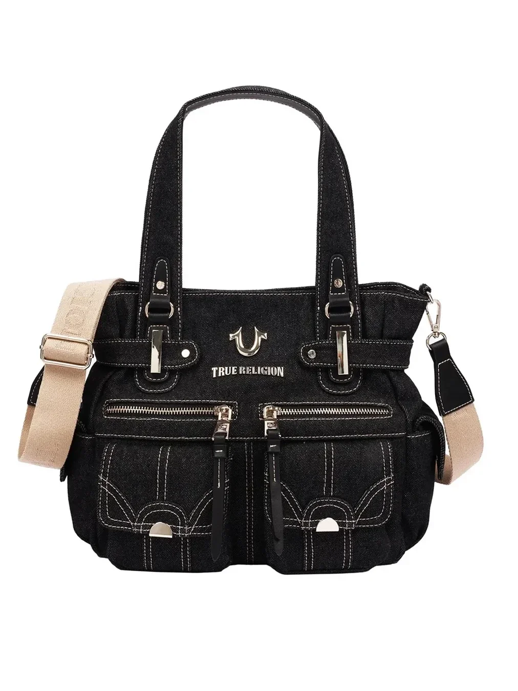 Bolso Tote en denim con múltiples bolsillos y cierre ajustable - imagen 1
