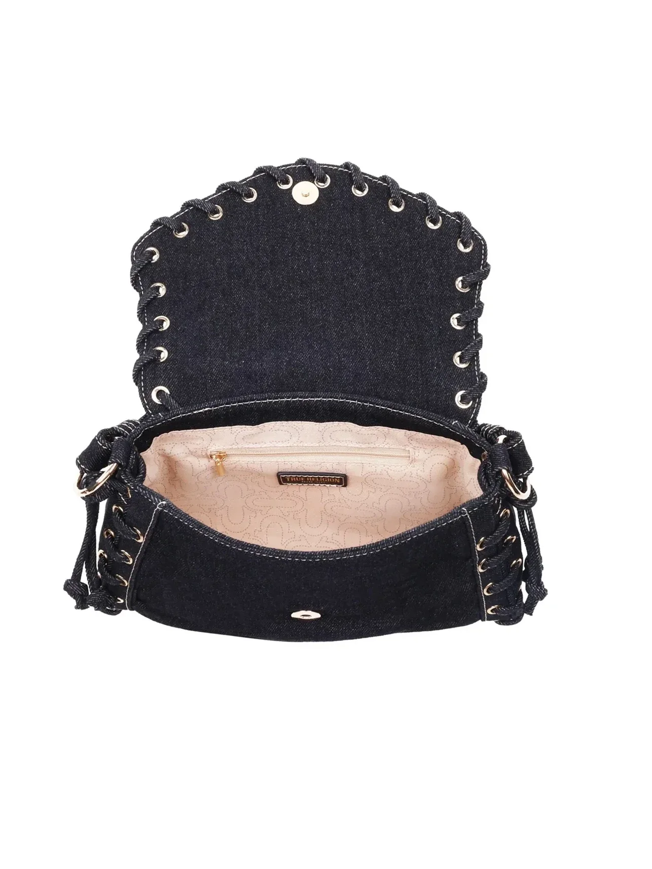 Bolso en denim con solapa y tachuelas en forma de herradura - imagen 5