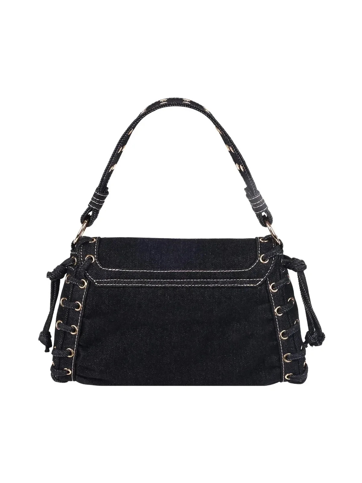 Bolso en denim con solapa y tachuelas en forma de herradura - imagen 6