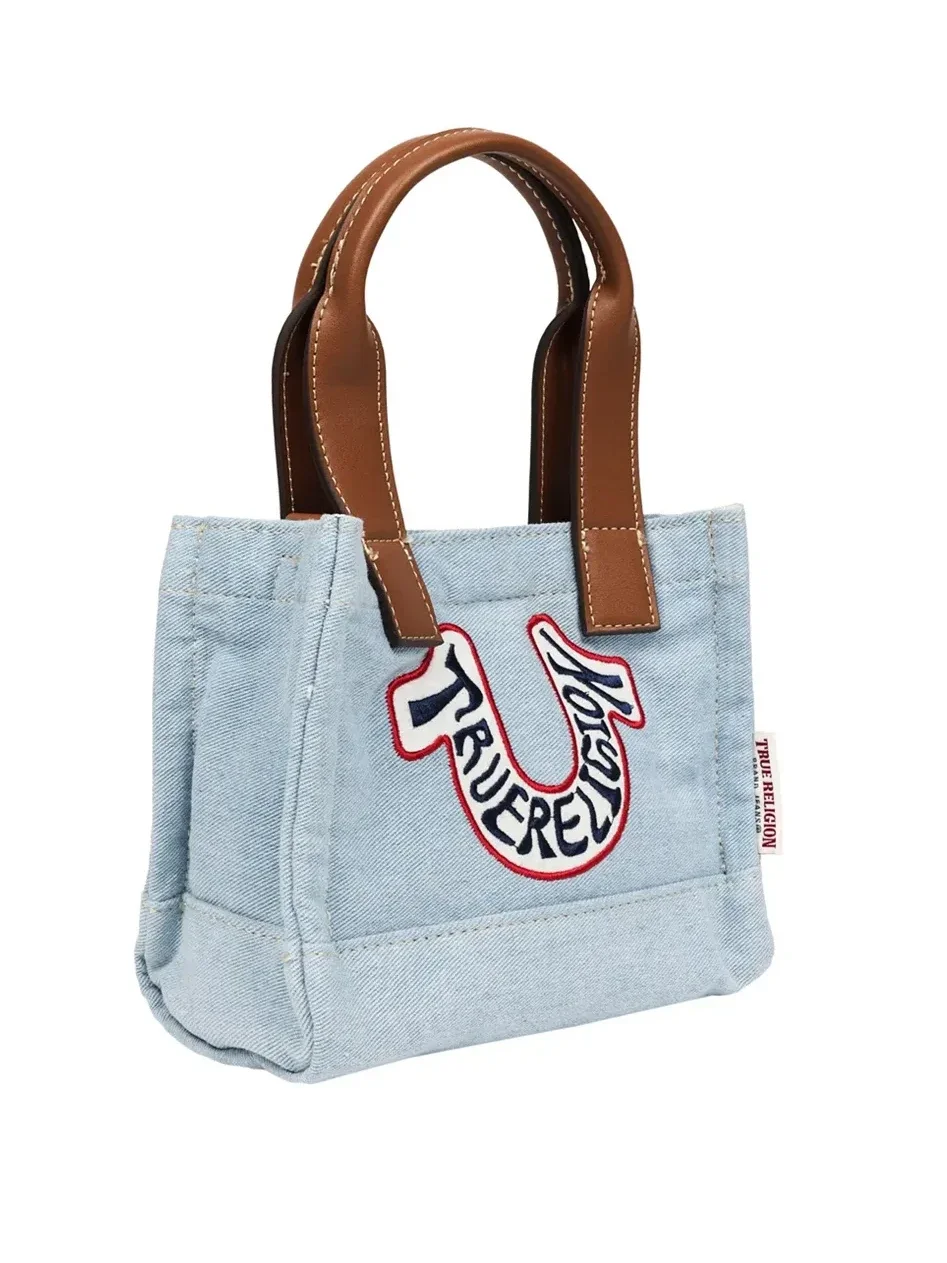 Mini bolso Tote en denim con estampado de herradura retro - imagen 3