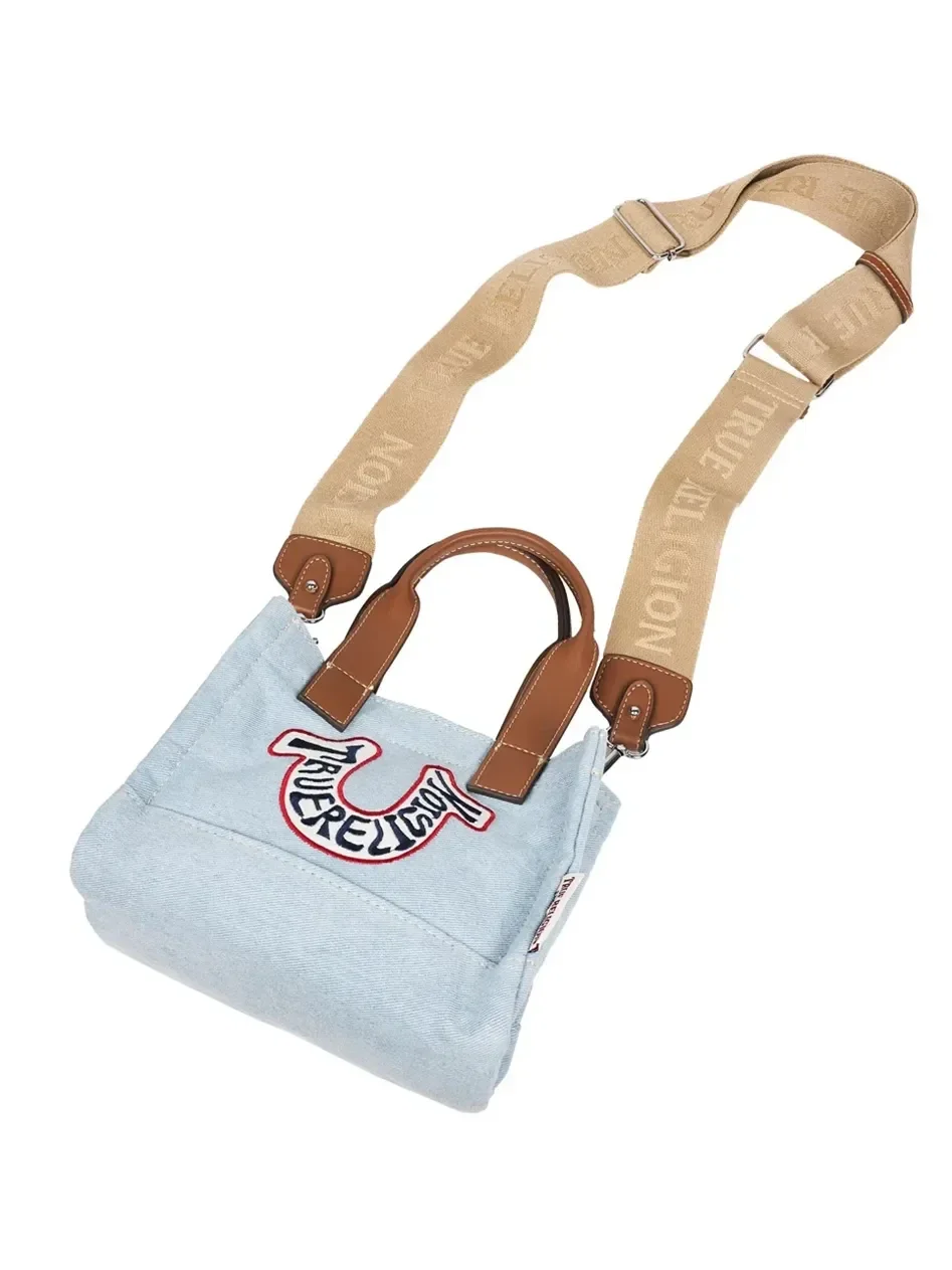 Mini bolso Tote en denim con estampado de herradura retro - imagen 4
