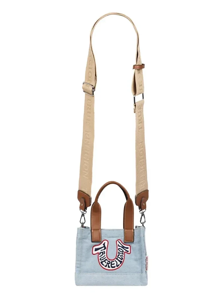 Mini bolso Tote en denim con estampado de herradura retro - imagen 5