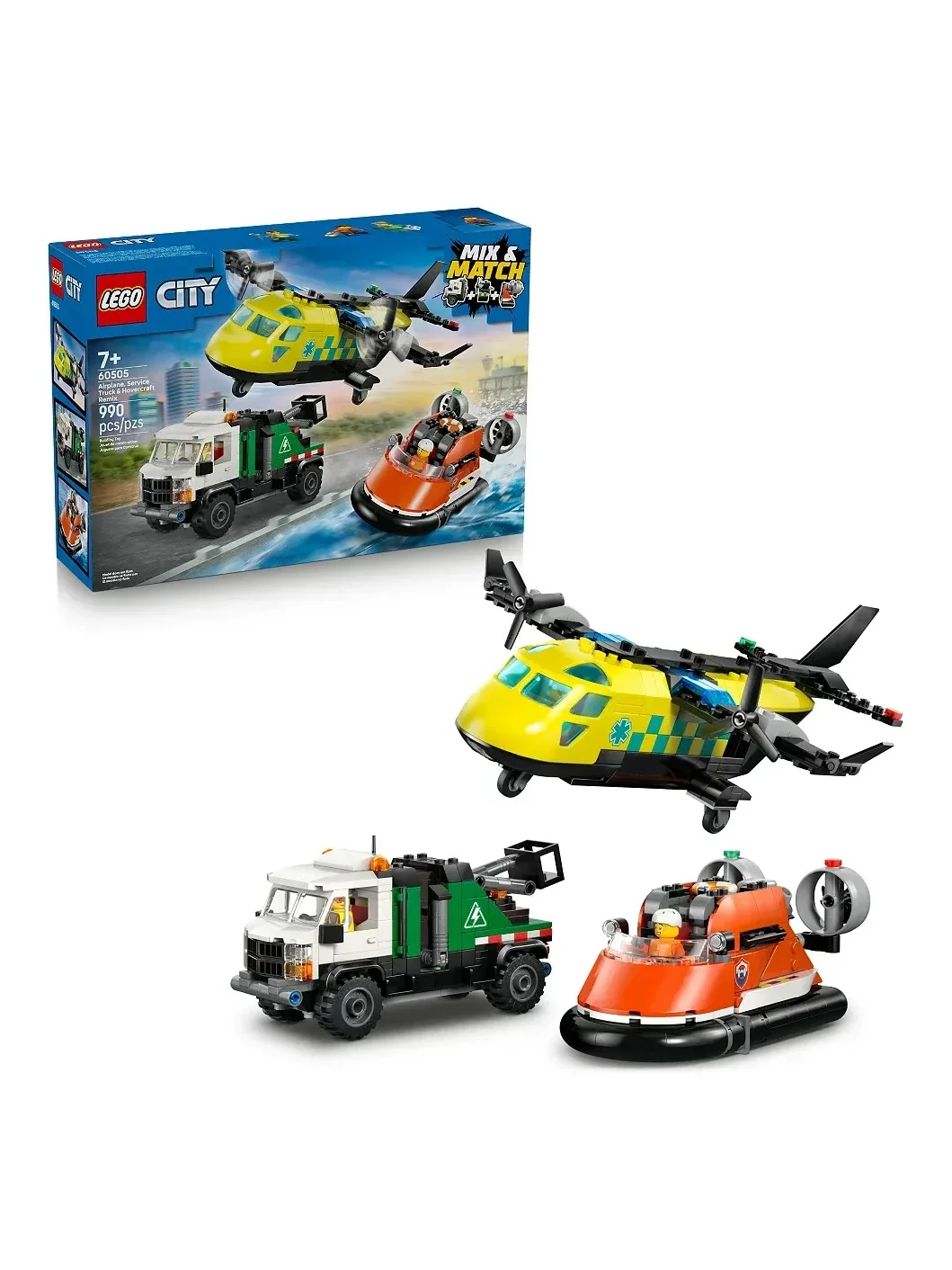 Set de Construccion City Airplane, Service Truck and Hovercraft