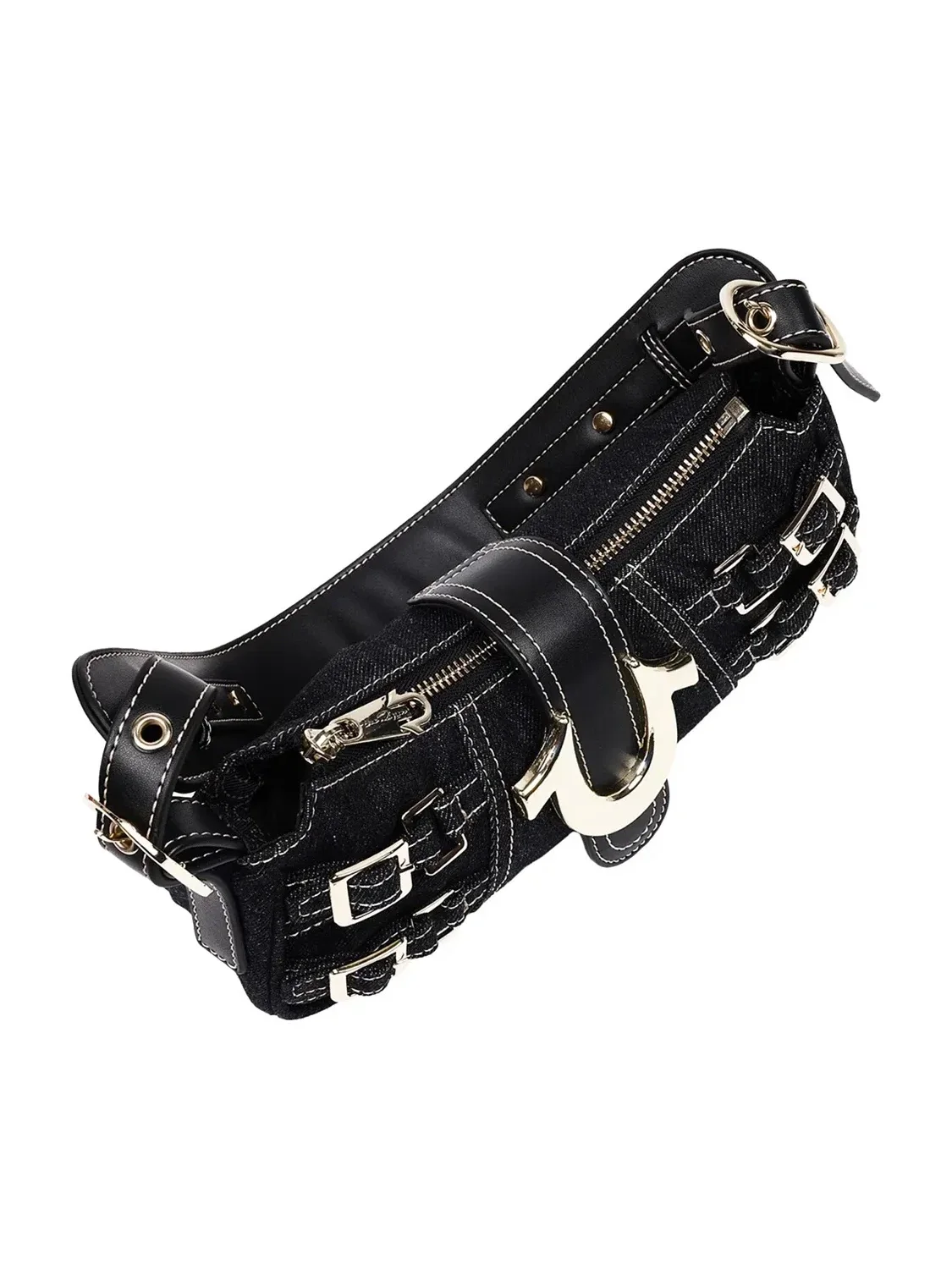 Bolso de Hombro Crescent en Denim con Múltiples Correas - imagen 4