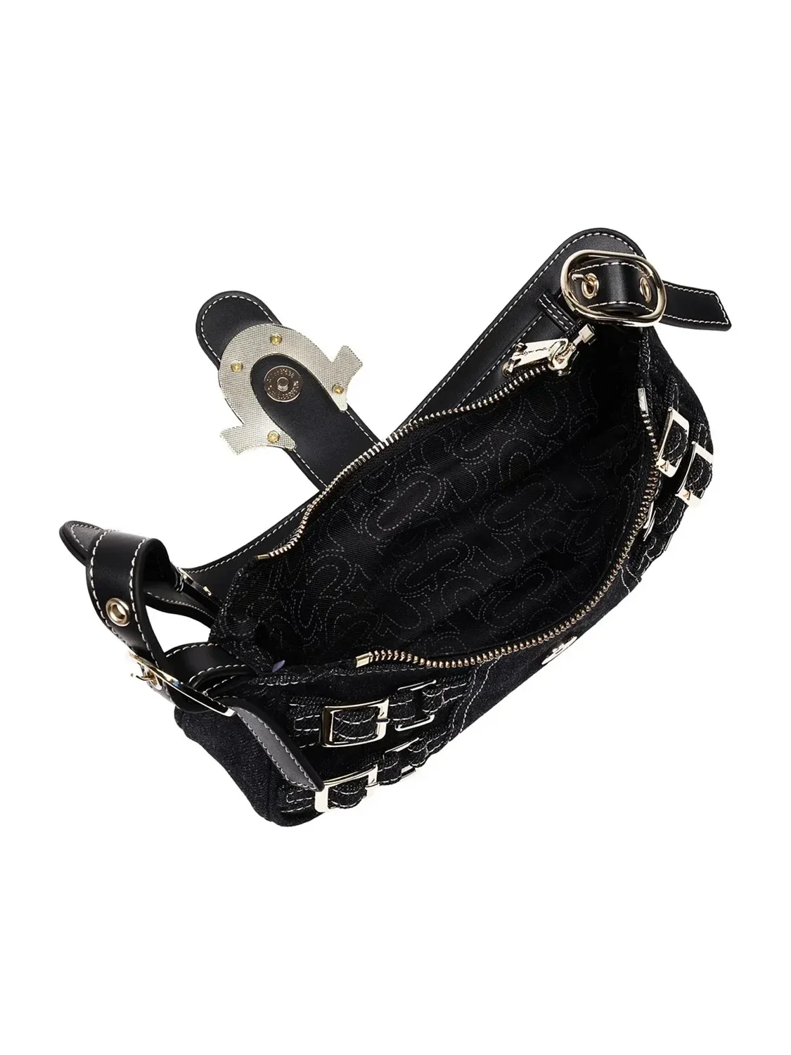 Bolso de Hombro Crescent en Denim con Múltiples Correas - imagen 5