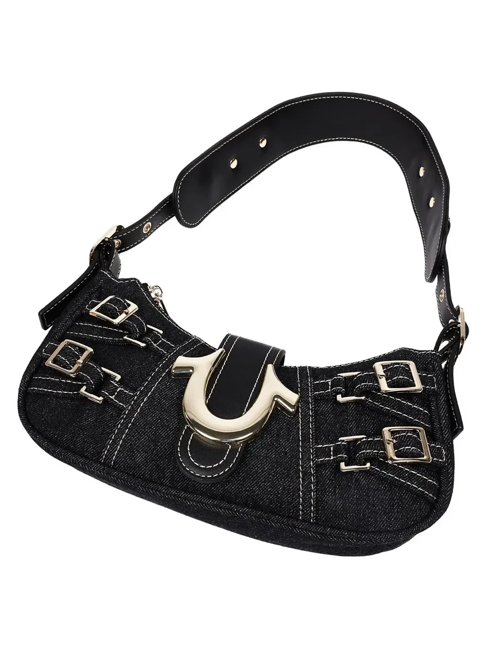 Bolso de Hombro Crescent en Denim con Múltiples Correas - imagen 6
