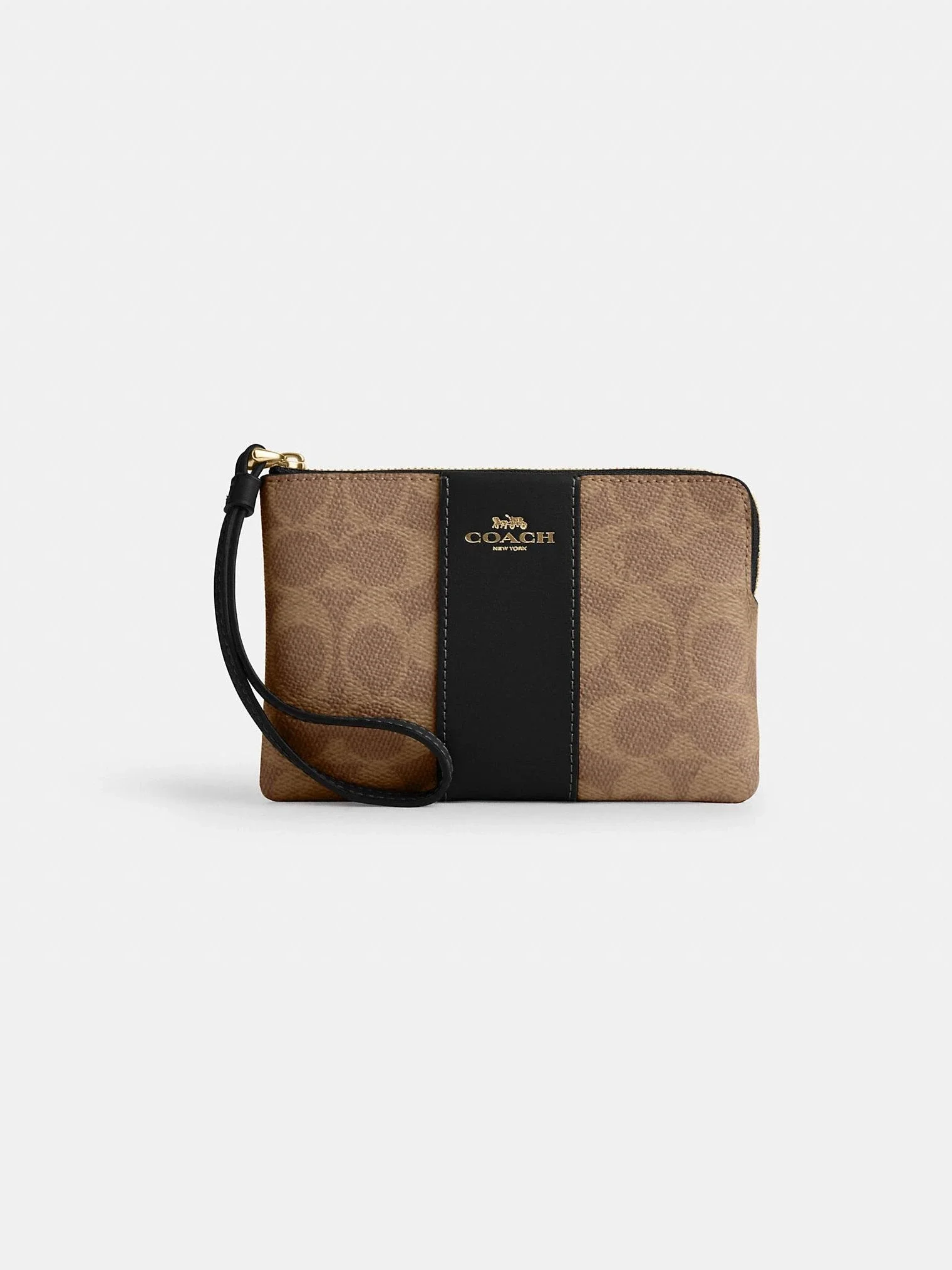 Monedero de Muñeca Corner Zip en Lona Signature con Franja
