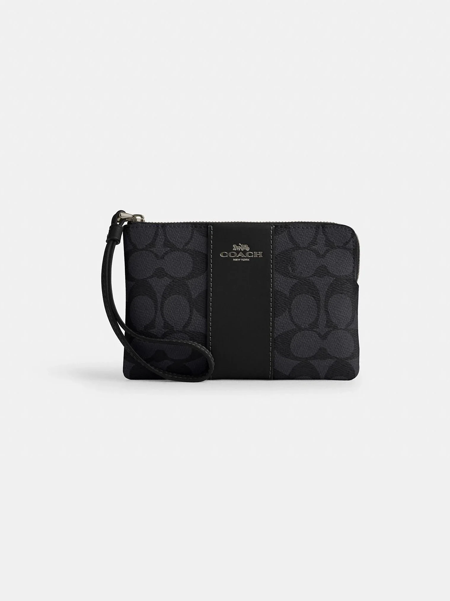 Monedero de Muñeca Corner Zip en Lona Signature con Franja