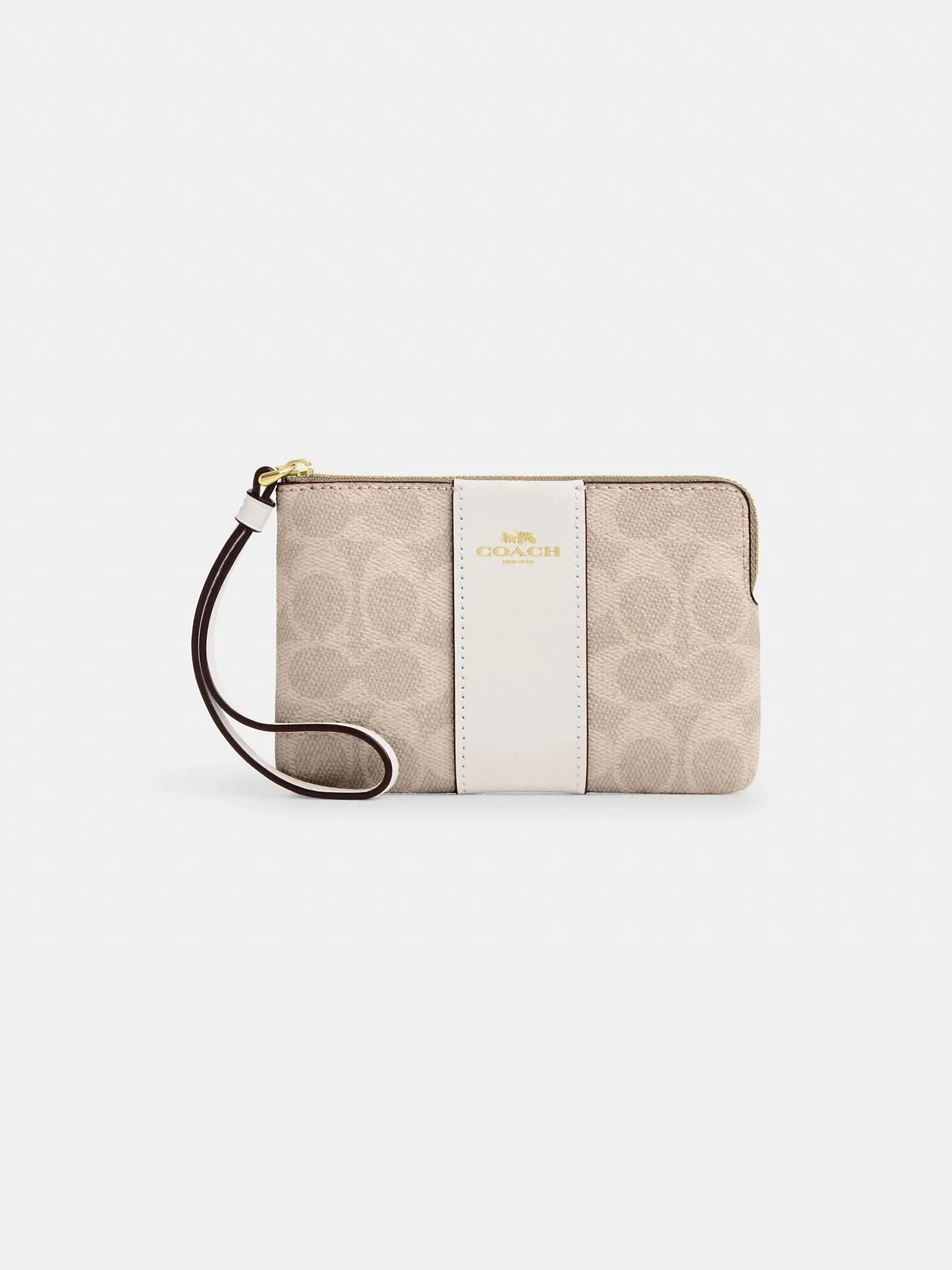 Monedero de Muñeca Corner Zip en Lona Signature con Franja