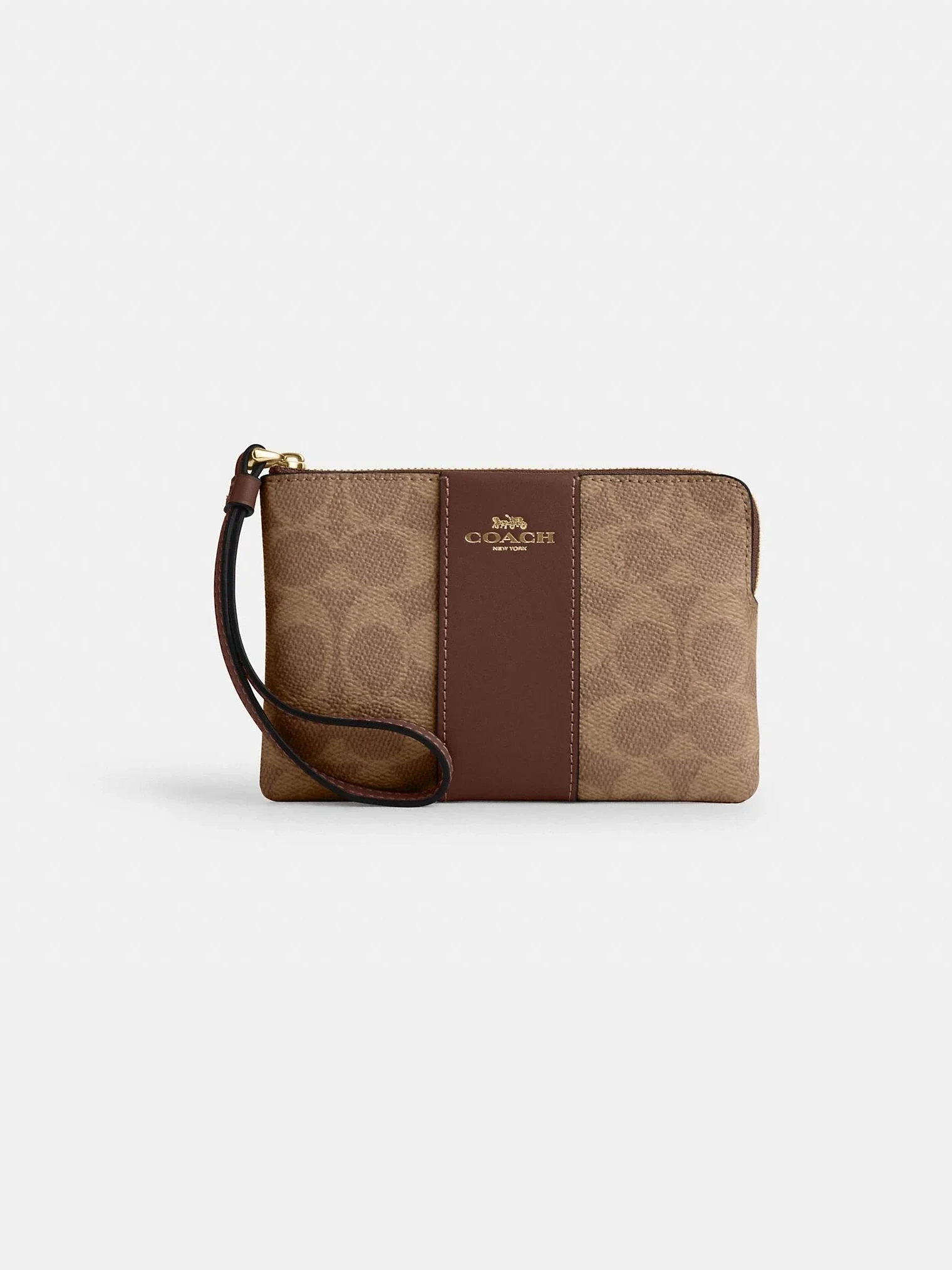 Monedero de Muñeca Corner Zip en Lona Signature con Franja