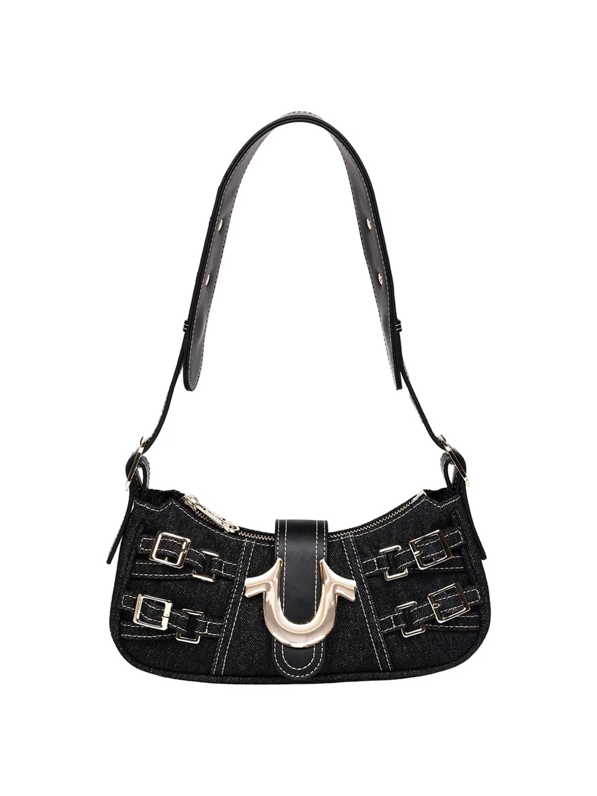 Bolso de Hombro Crescent en Denim con Múltiples Correas